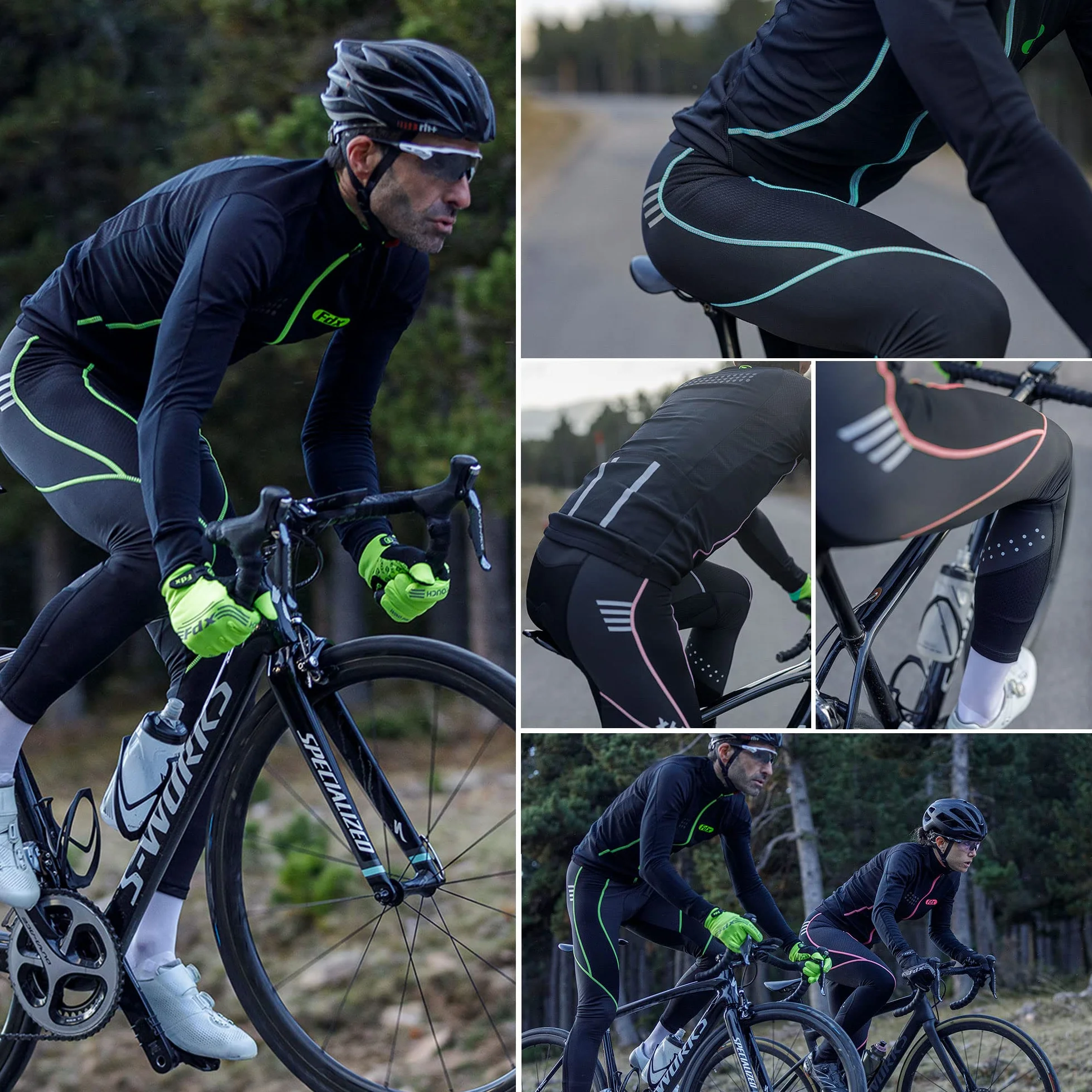 FDX Pantalones de ciclismo hombre forro polar térmico 3D transpirables reflectantes