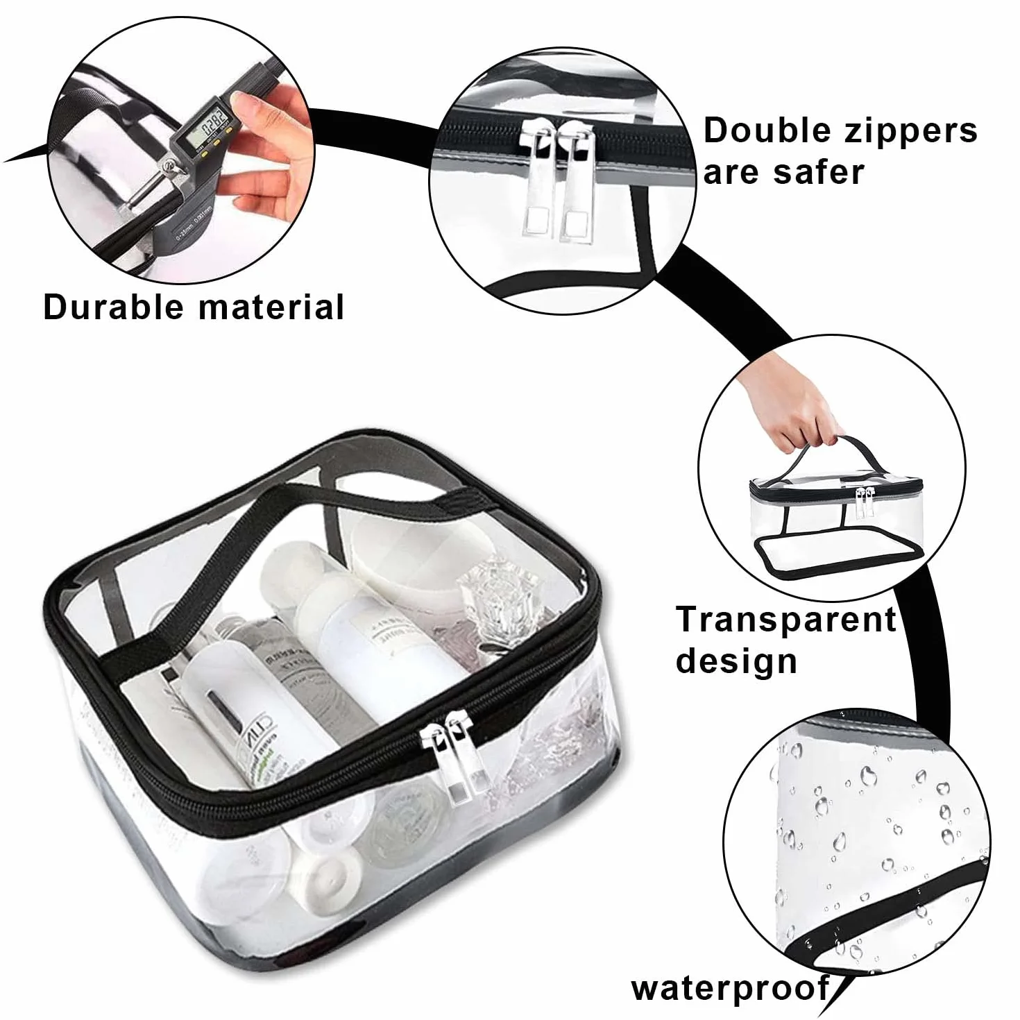 Neceser Transparente Impermeable de PVC, 2 Piezas, Bolsa de Liquidos Grande para Viaje en Avion, Adecuada para Cosméticos y Artículos de Tocador