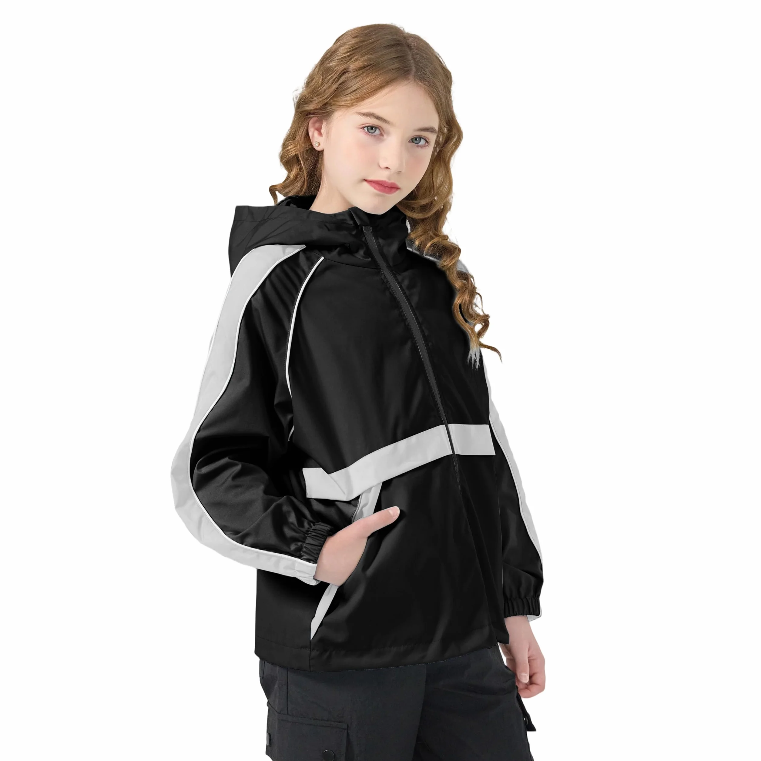 Rolanko Chaqueta Impermeable con Capucha para Niñas, Chaqueta Cortavientos Ligera con Cremallera para Niños