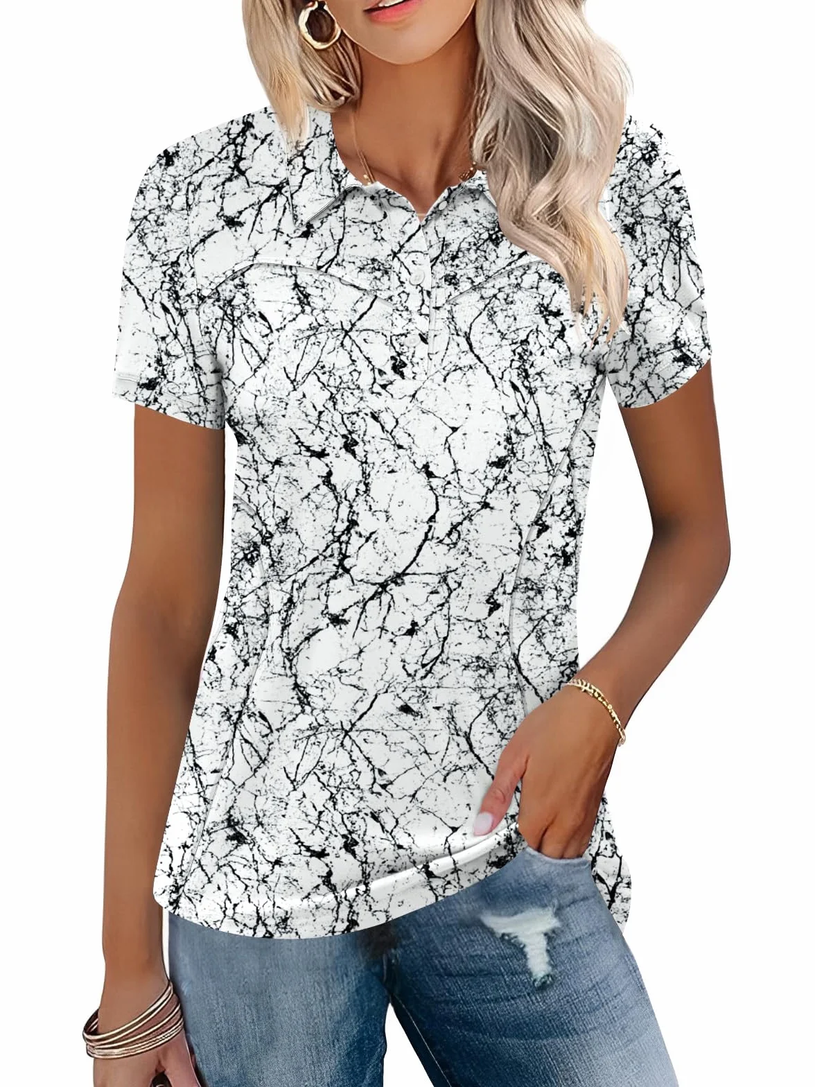 IECCP Polo de golf para mujer manga corta cuello algodón ligera absorbe humedad camiseta verano trabajo informal tenis 3 botones