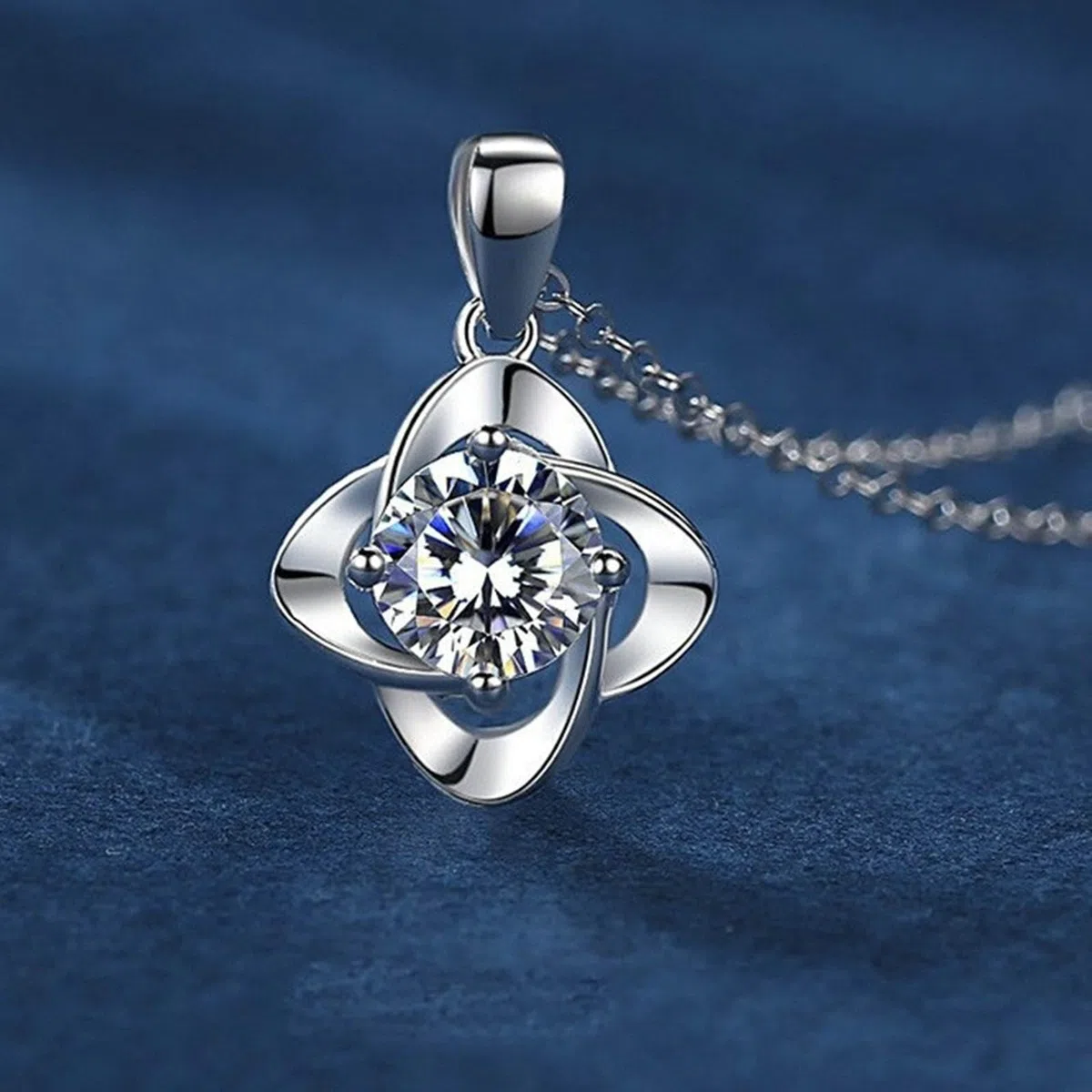 Collar para mujer de oro blanco 750 585 375 de oro auténtico, cadena colgante de trébol con moissanita, 1 ct, collar de boda para mujer
