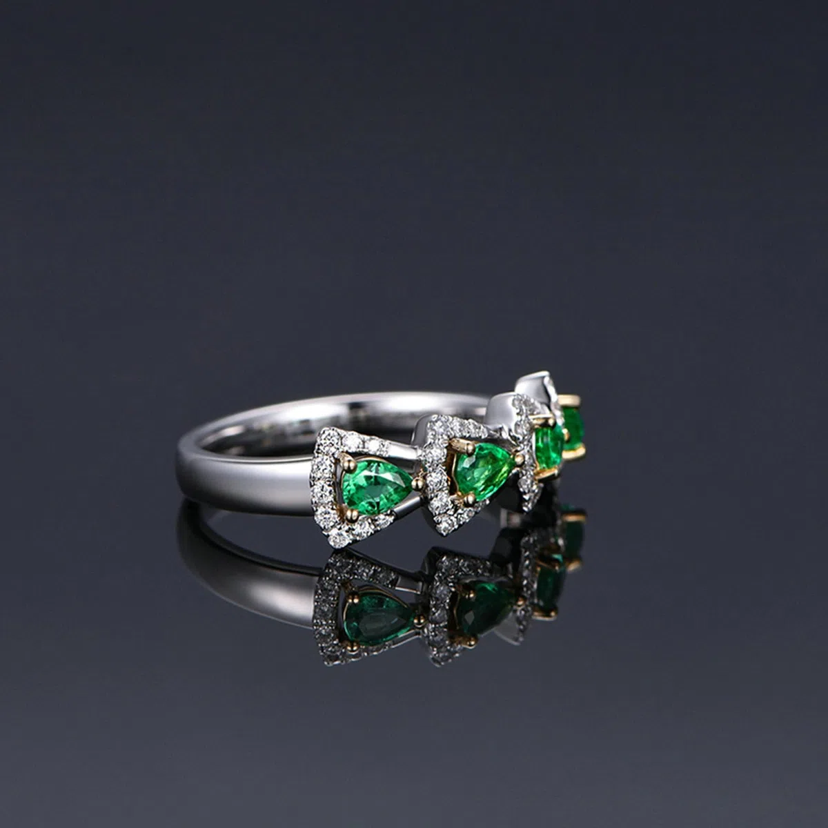 Alianzas de boda de platino 950 individuales para mujer, anillo de compromiso, triángulo con gotas de 0,5 quilates de esmeralda y moissanita, 0,2 ct, talla 47-65