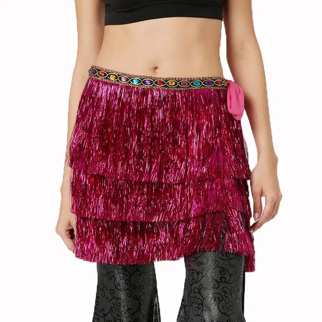 Disimlarl Falda de danza del vientre para mujer, con borlas, bufanda de rendimiento, falda de baile oriental
