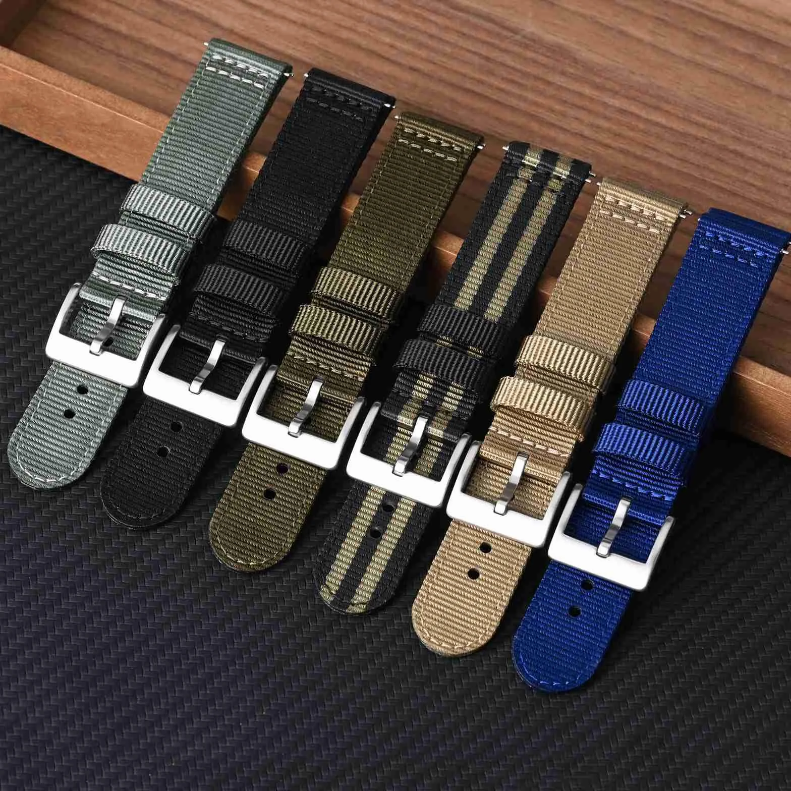 BISONSTRAP Correas de Nailon Militar, Correas de Reloj para Hombres, Liberación Rápida, Hebilla Cepillada, Ancho de Correa 18mm 19mm 20mm 22mm