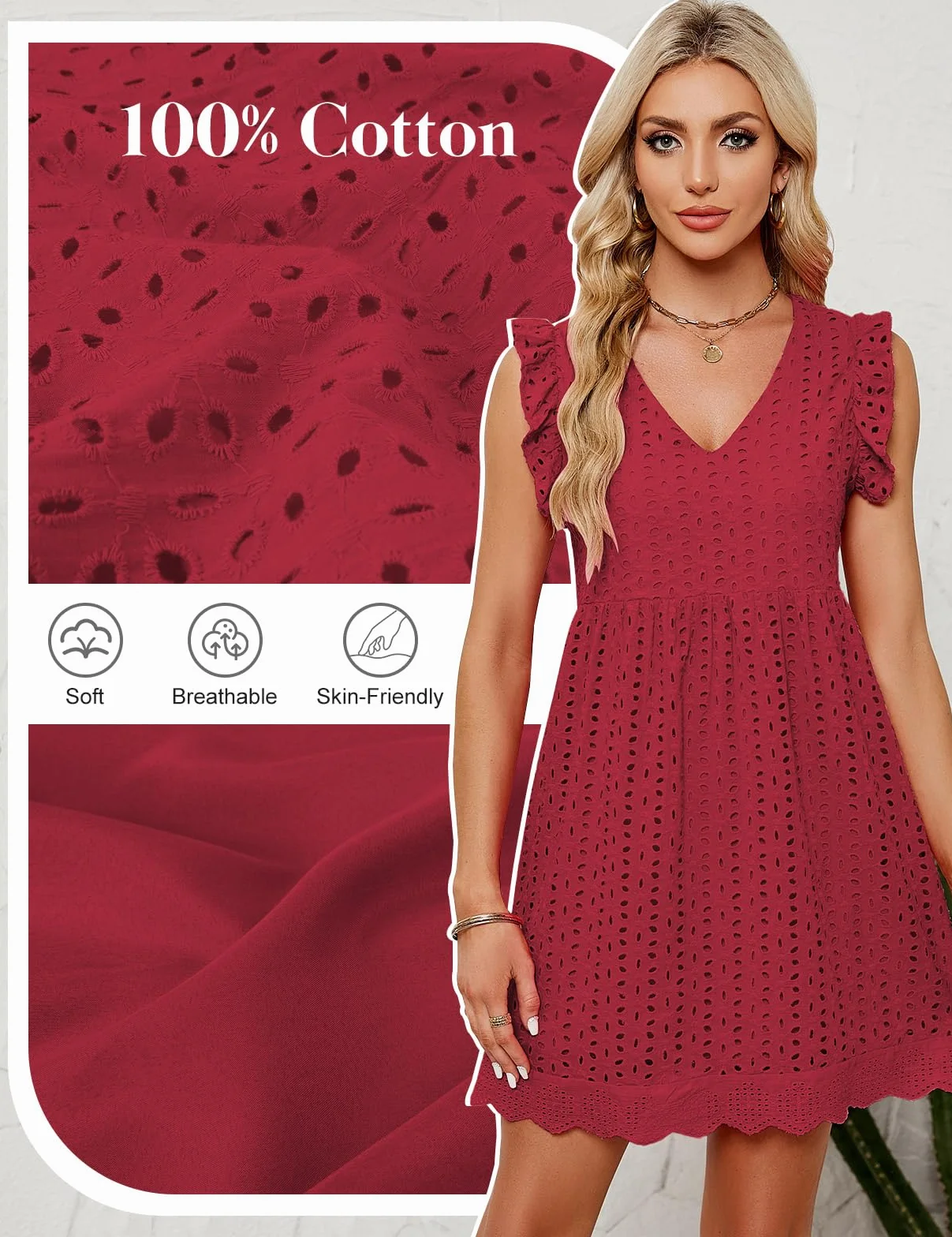 heekpek Vestidos Verano Mujer Sin Mangas Cuello V Algodón Flores Jacquard Casual Playa Bolsillos