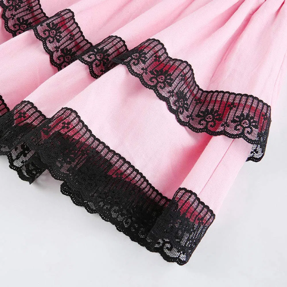 Falda Mujer Mini,Falda Acampanada De Cintura Alta Rosa Doble Capa Patchwork Encaje Kawaii Verano Plisado Falda Corta Dulce Linda con Cremallera para Niñas Damas Playa Fecha De Vacaciones Fiesta