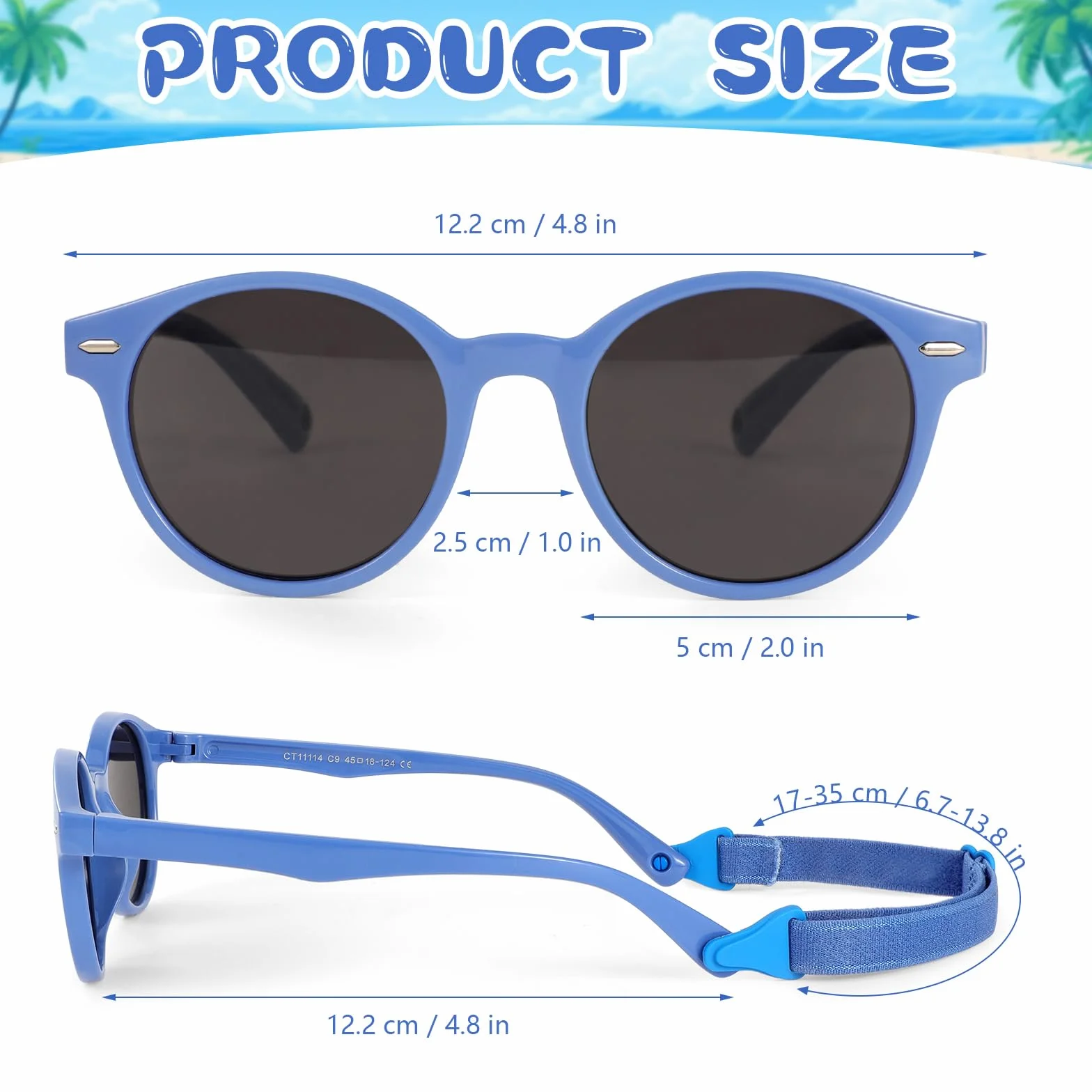 Gafas de Sol Infantiles Polarizadas UV400 Protección Rayos Flexible con Correa - 3-10 Años