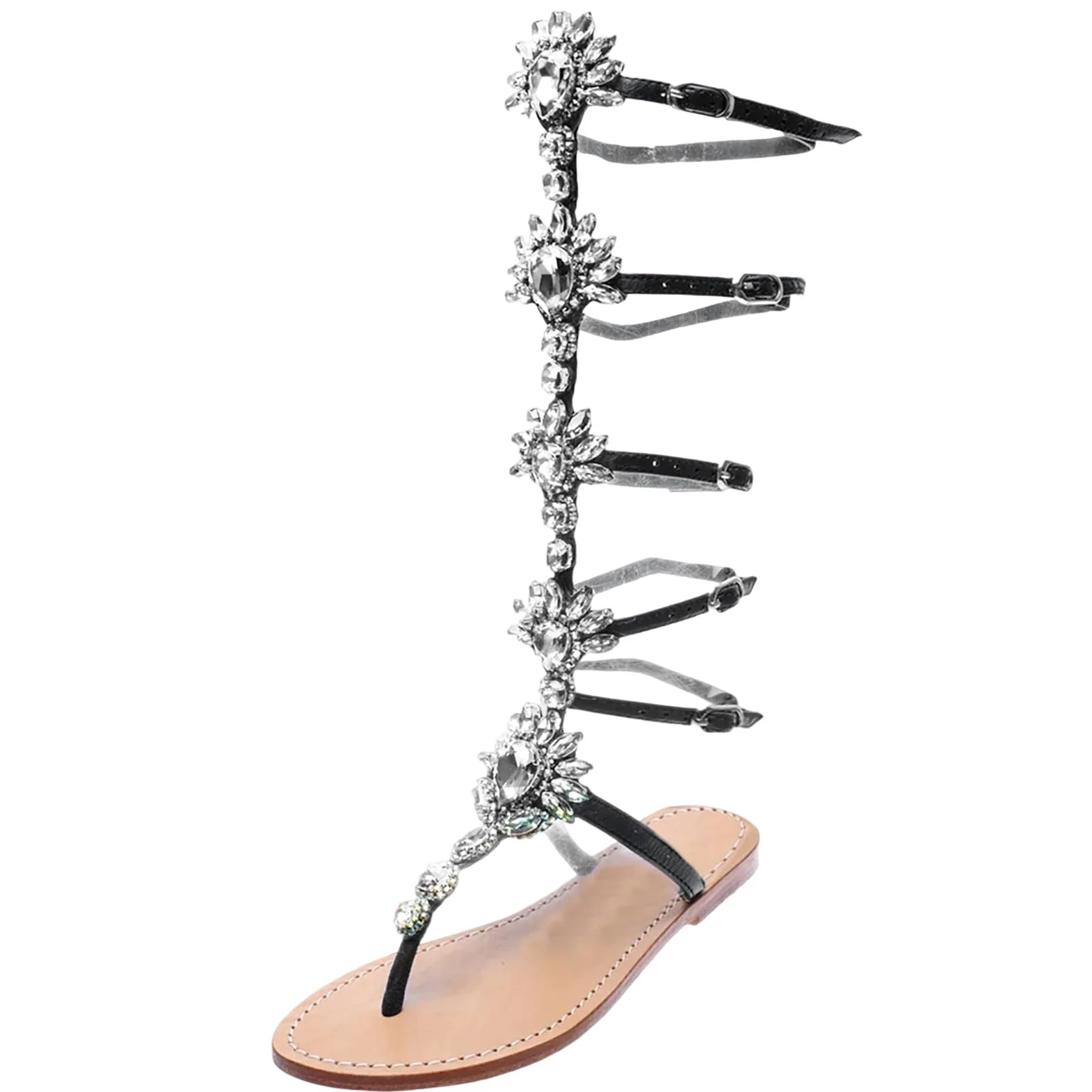 Genérico Sandalias Planas Negras Sandalias de Mujer Verano Romanas Con Hebilla de Imitación Y Punta Plana Para Mujer A La Goma Planas Verano