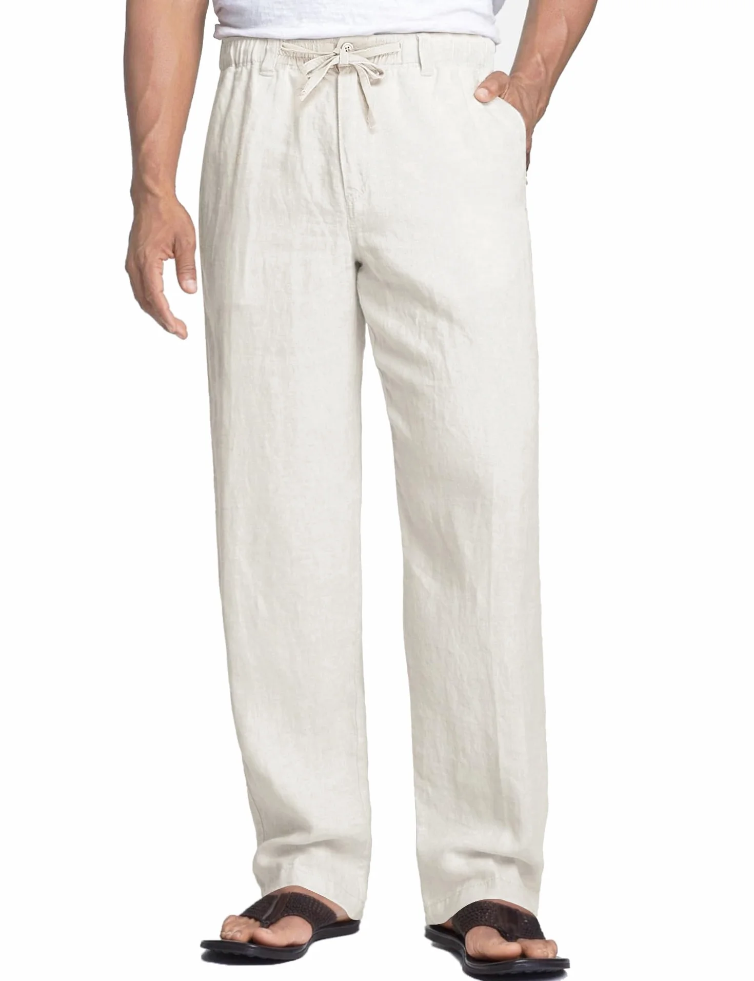 COOFANDY Pantalones Lino Hombre Verano Largos Casual Playa Pantalones Cintura Elástica Cordón Ligeros