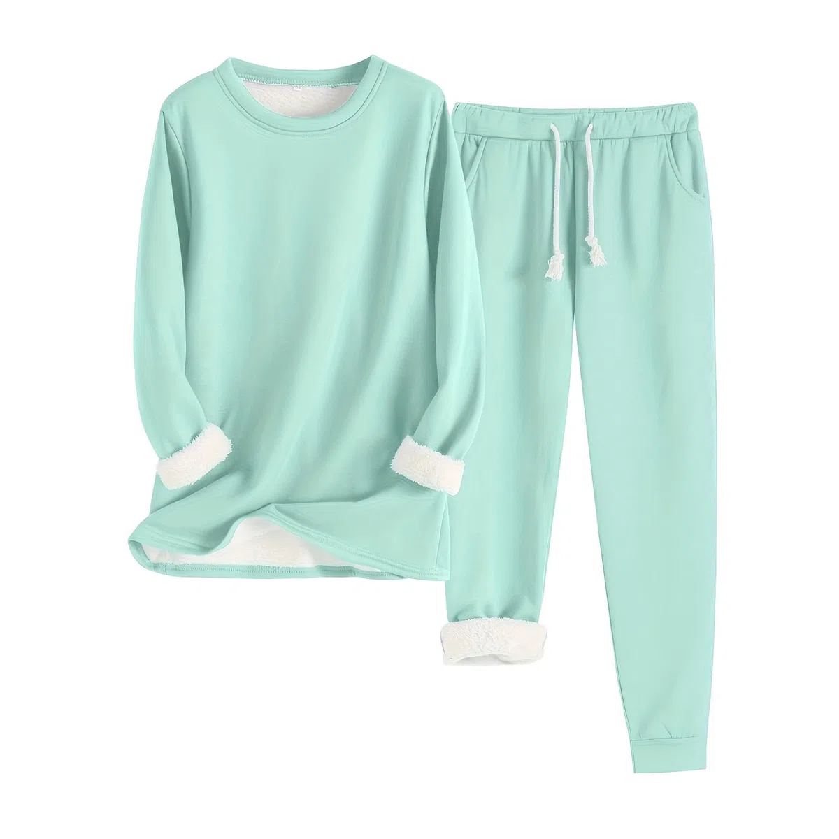 Conjunto de Pijama de Sudadera y Pantalones con Forro para Mujer para Calidez Invernal con Traje de Felpa Tops cómodos y Holgados Ropa de Estar por casa cálida de Invierno para Mujer