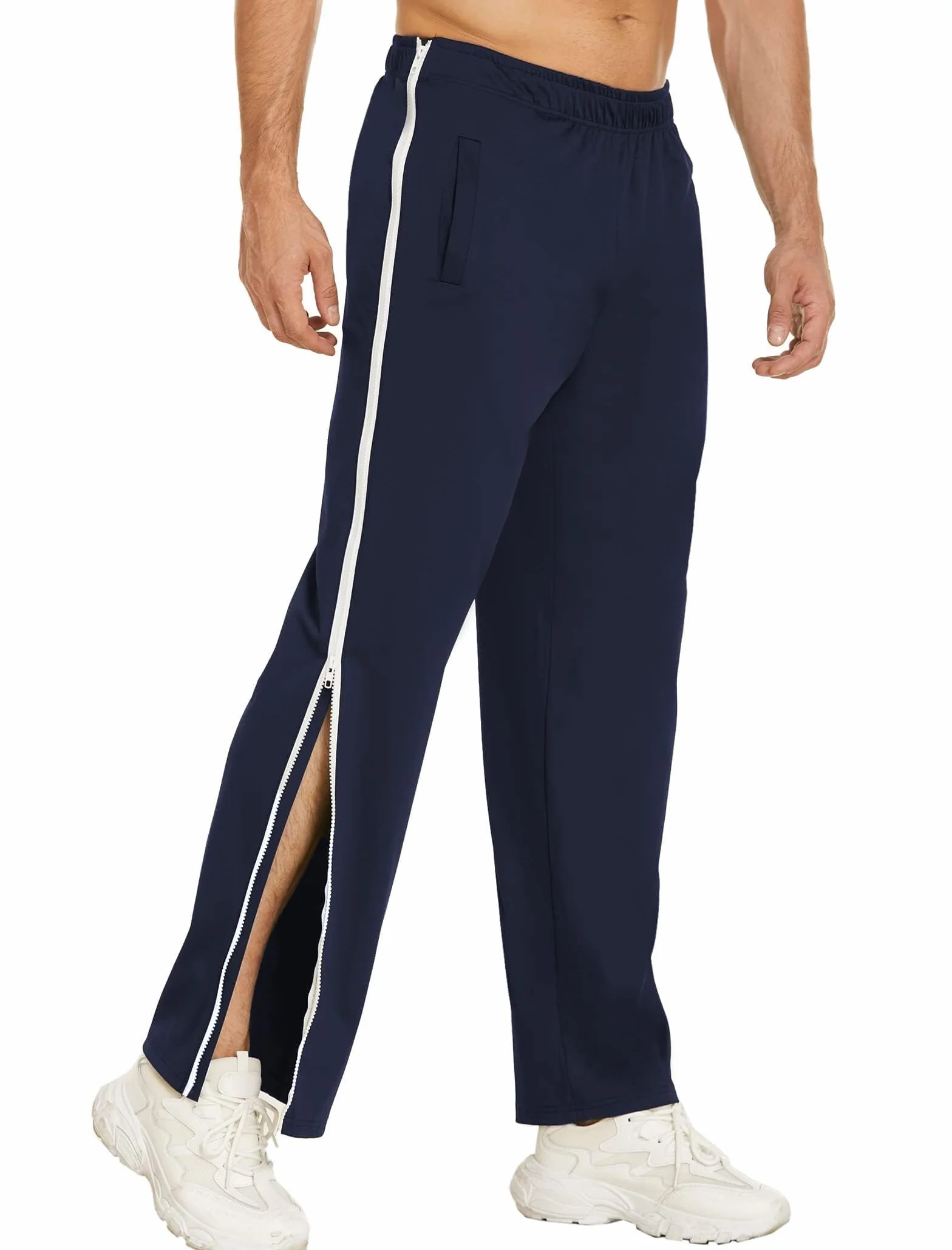 PINSPARK Pantalones largos de deporte para hombre con cremallera completa de entrenamiento