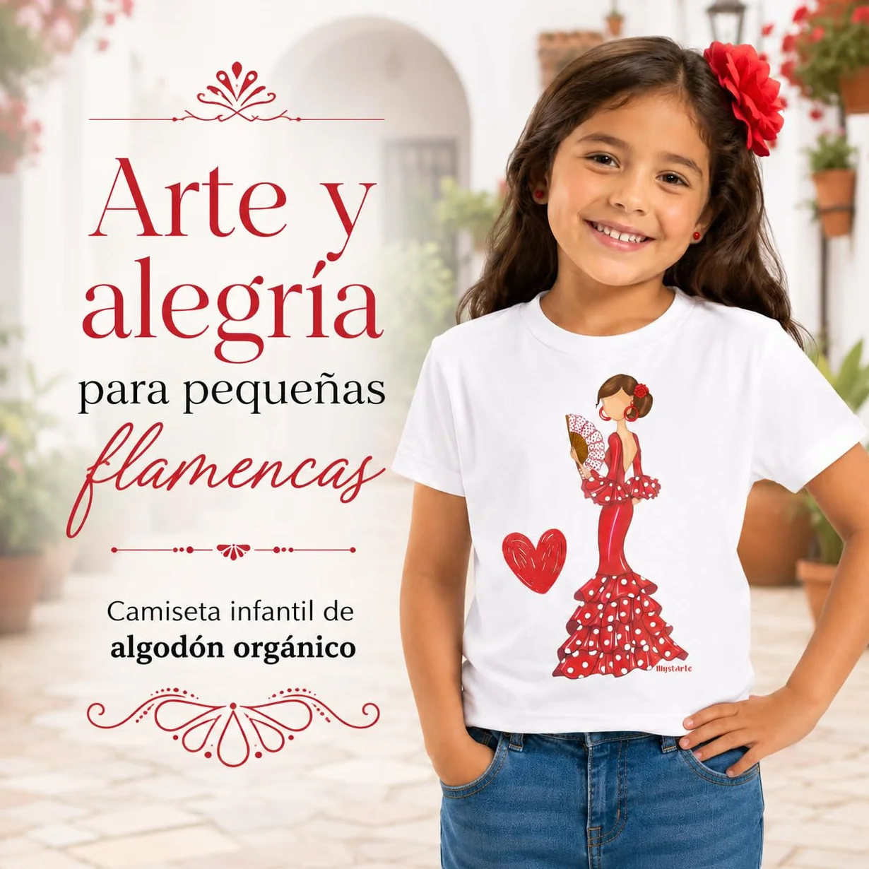 Camiseta Flamenca 100% algodón orgánico de Manga Corta para niña