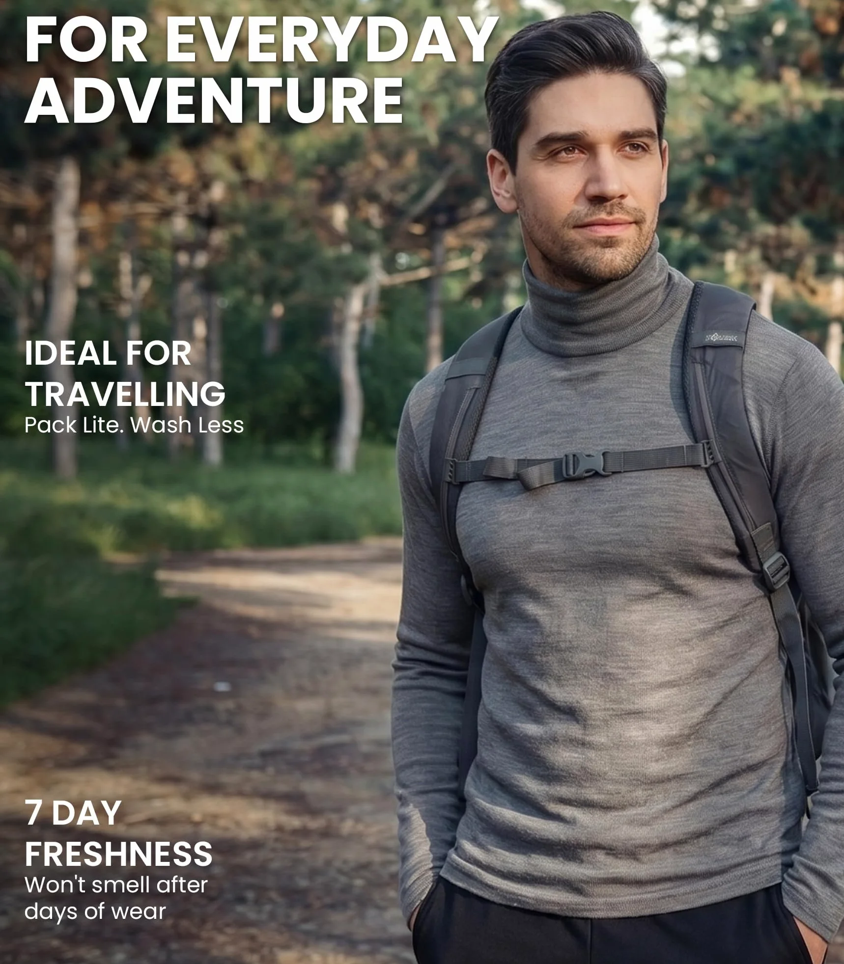 Merino.tech Jersey Cuello Alto Hombre 100% Lana Merino + Calcetines | Diseño cuello alto manga larga para hombre, protege del viento, retiene el calor, ajuste cómodo