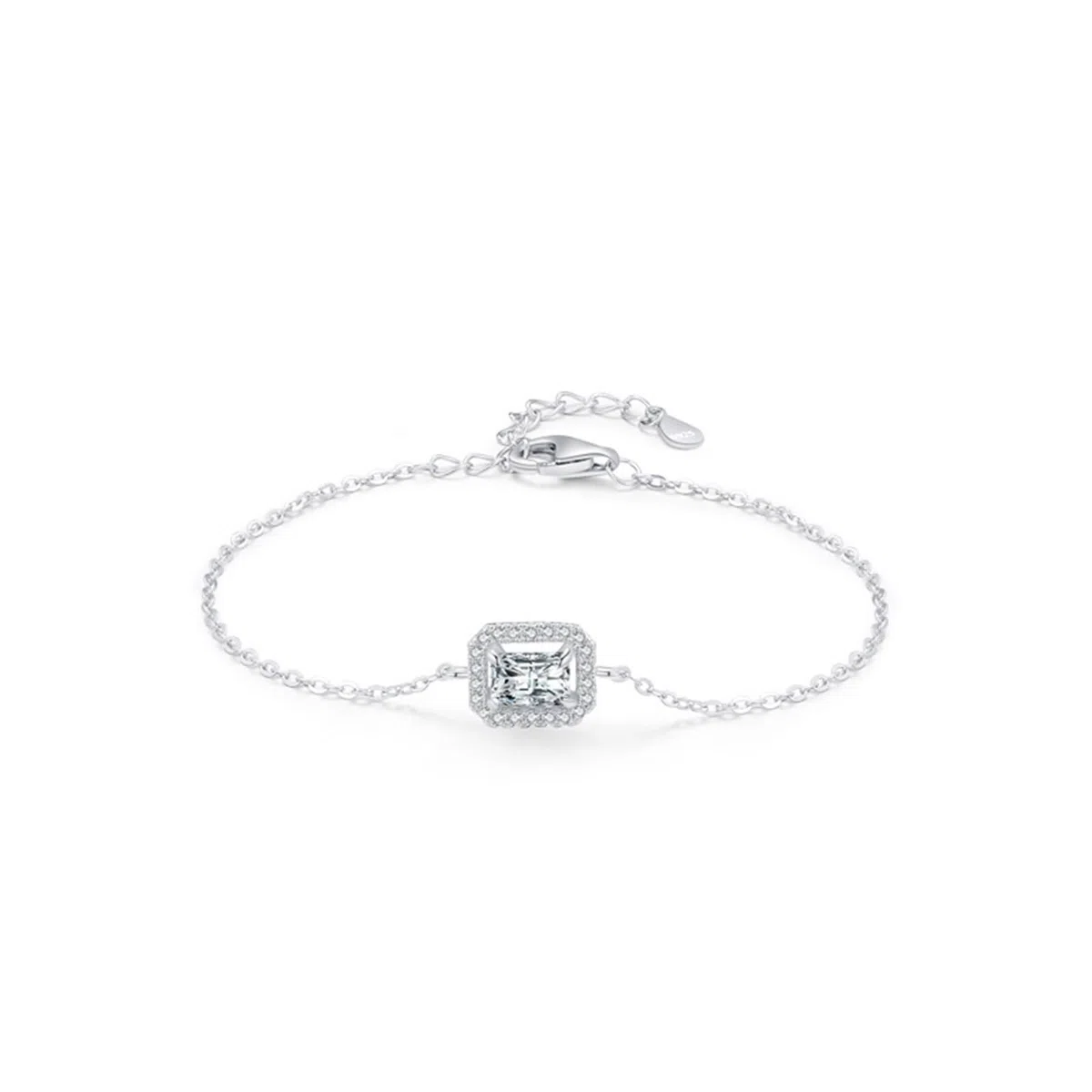 Pulseras de moda para mujer, pulseras de joyería para mujer, cadena con diamante rectangular creado en laboratorio de 0,6 quilates, oro blanco/platino