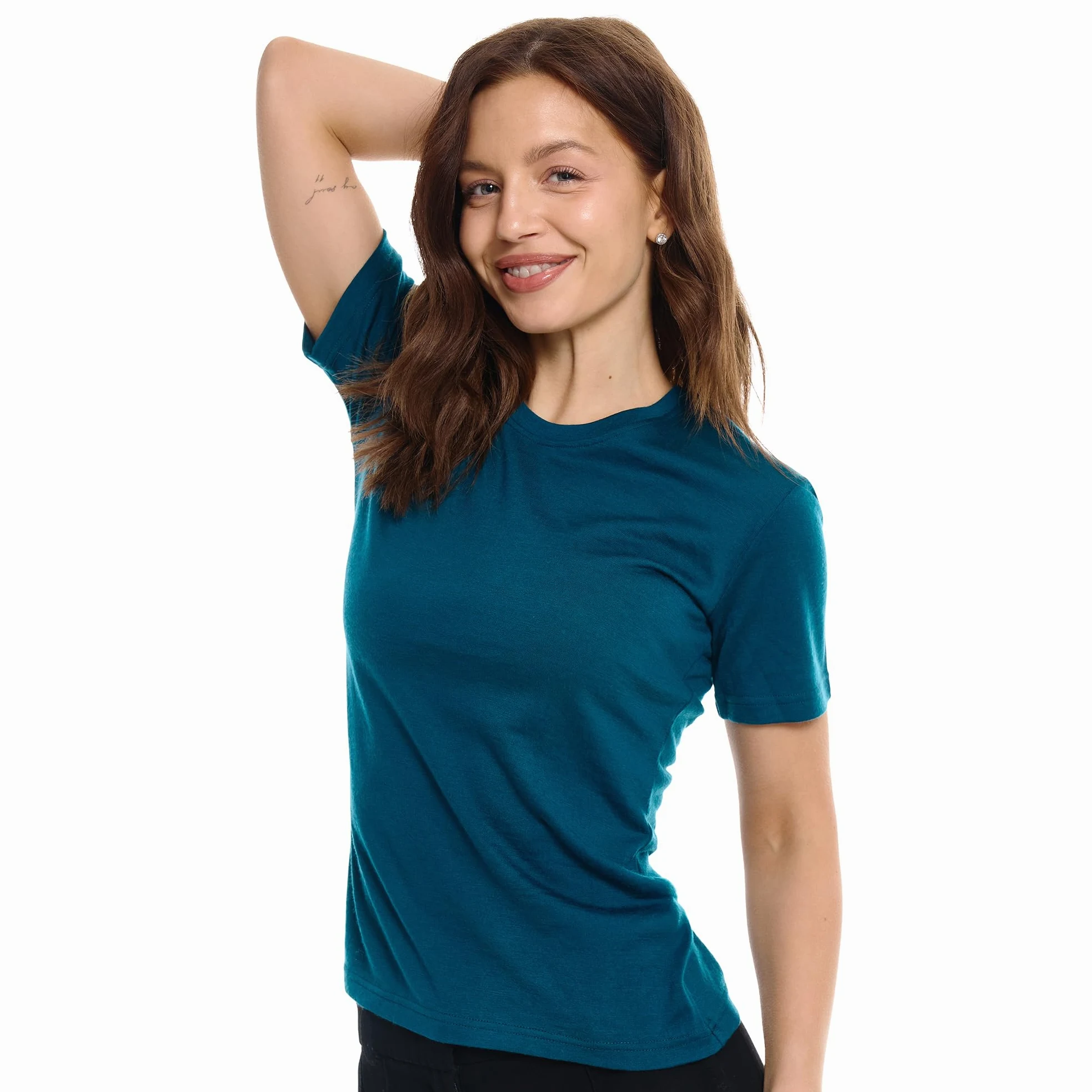 Merino.tech Camiseta Termica Lana Merino Mujer - Ropa Interior Base Layer 100% Lana Merino para Mujer (Medium, Dark Teal Crewneck)