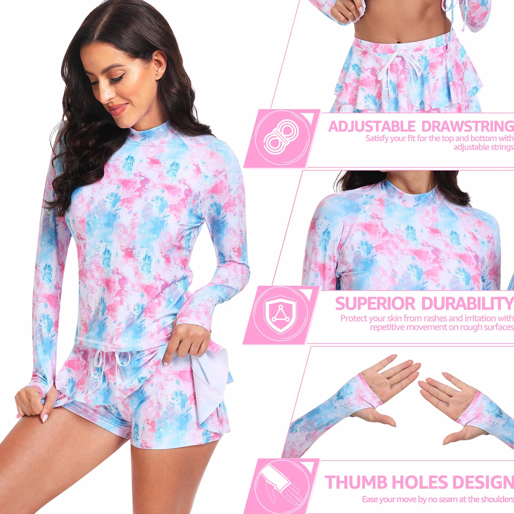 UNIQUEBELLA Camiseta de Surf Mujer UPF 50+ Protección UV Manga Larga Traje de Baño Rash Guard Tankini