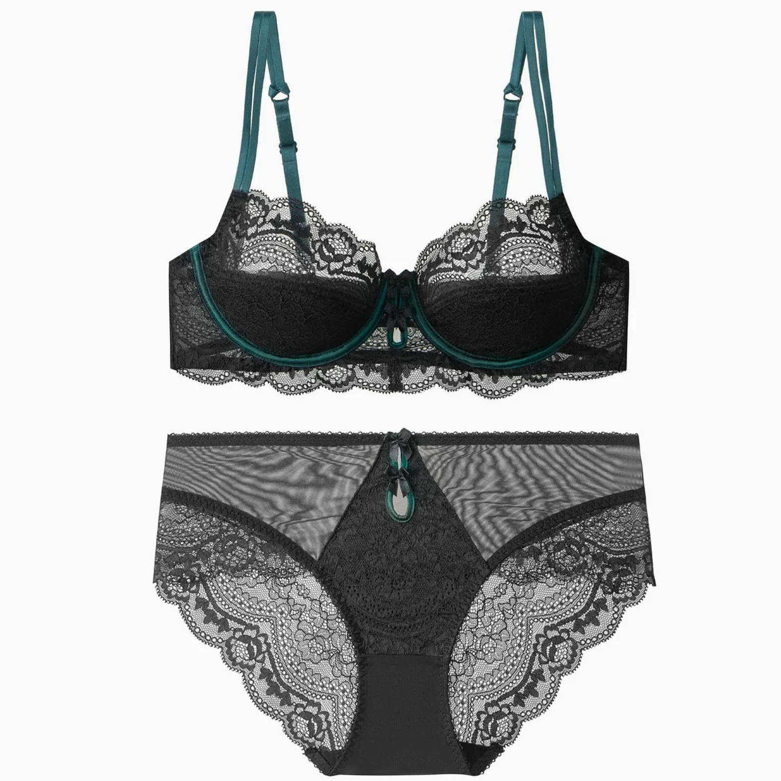 Sujetadores Bragas De Lencería Sexy Encaje Rojo para Mujer, Conjunto Sujetador Push-up Ultrafino Y Atractivo Pechos Grandes-Negro Atractivo-70b