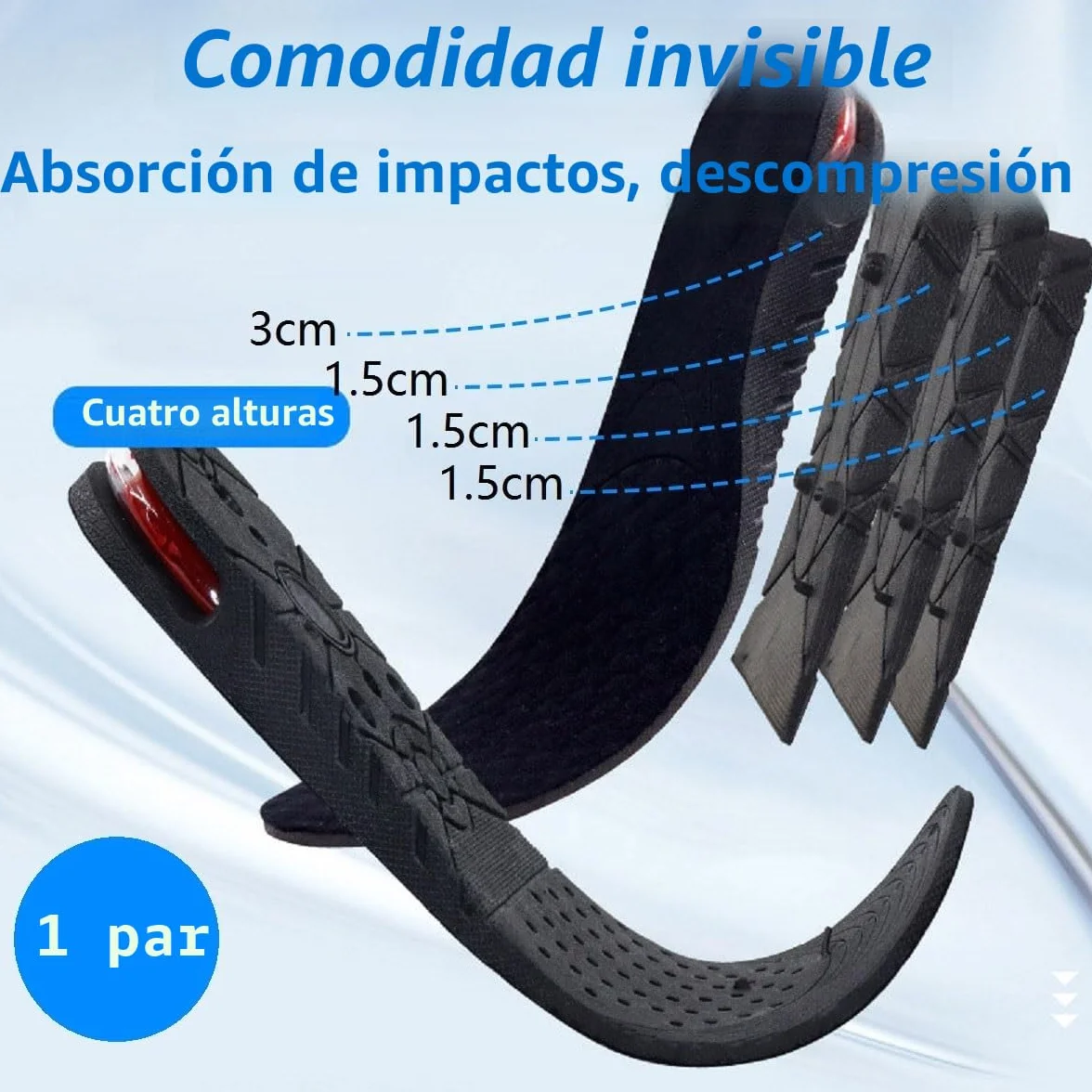 Plantillas Altura Hombre Mujer 3-7.5cm Alzas Zapatos Cojín Aire Talón Ajustable