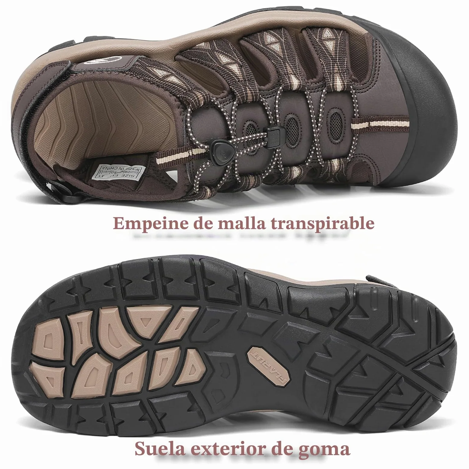 FLARUT Sandalias de Verano para Hombre Trekking Deportivas Punta Cerrada Zapatos de Senderismo Playa Correr Casual(Café Beige,41) | Punta cerrada,Suela de goma antideslizante,EVA Amortiguador,Correa tejida transpirable,Cierre autoadhesivo