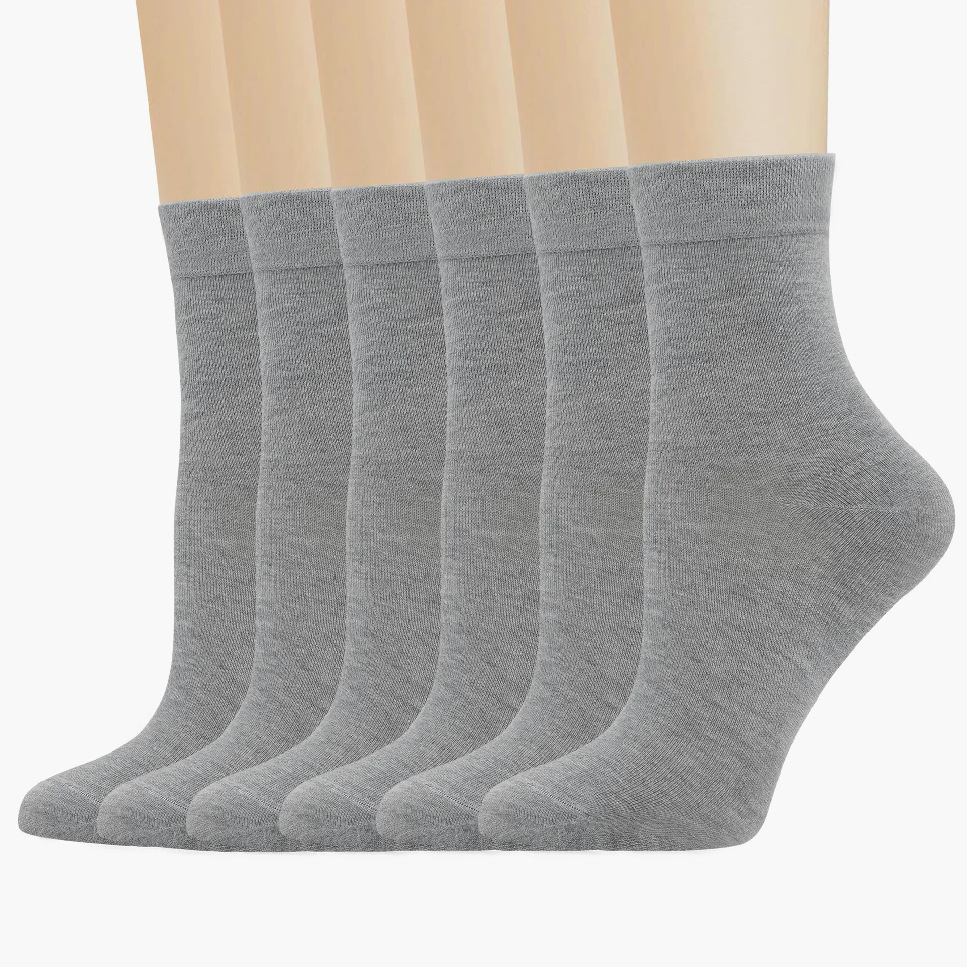 Calcetines finos de fibra de bambú para mujer, con efecto de tobillo, sedoso, suave, transpirable, clásico, antiolor, 6 unidades, Gris, M