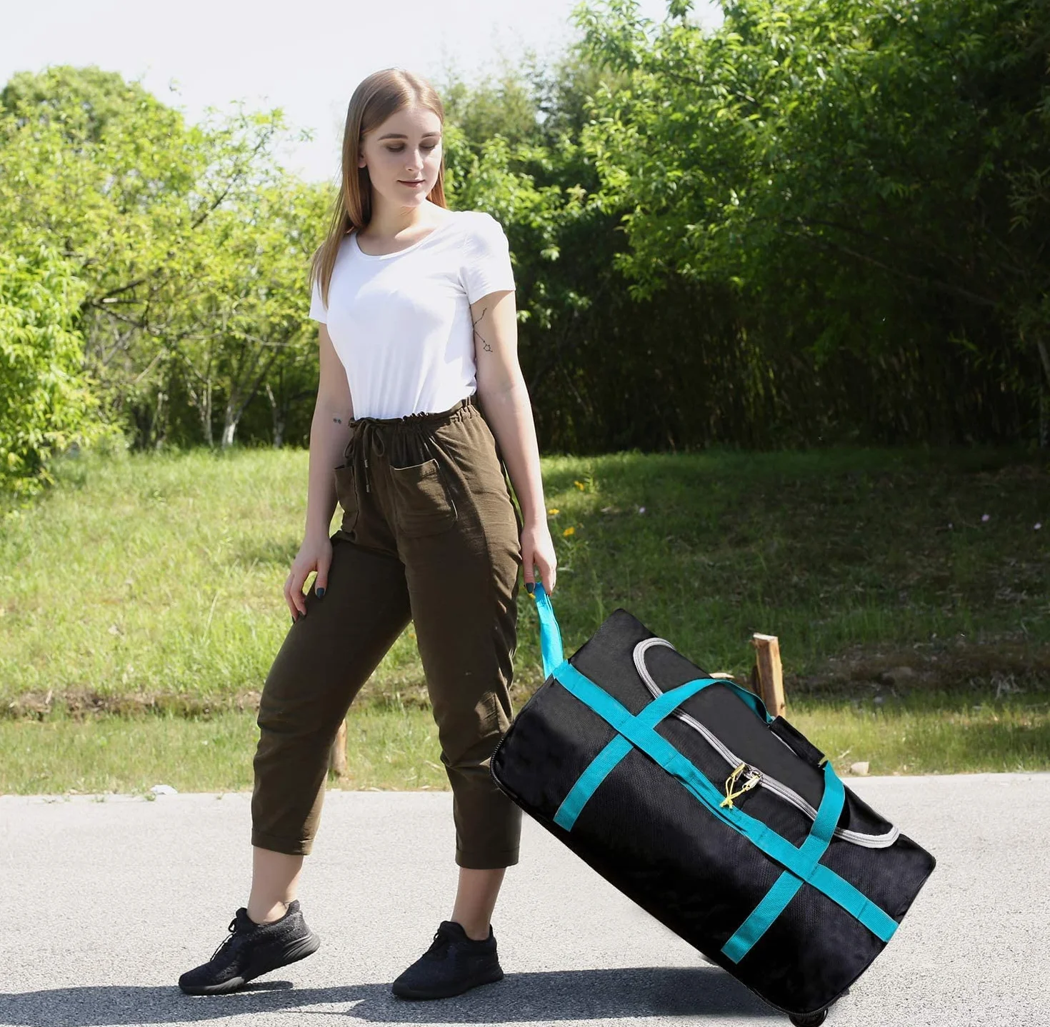 Bolsa de viaje grande con ruedas, plegable, portátil, versátil, Black-85l, 85 Liter, Clásico | Bolsa de viaje para vacaciones, viajes, acampada o fin de semana, resistente, resistente