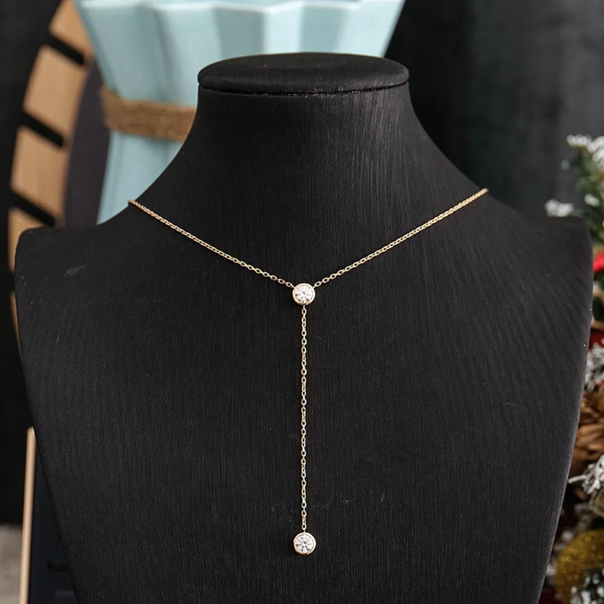 AMDXD Collar con colgante de oro real de 18 K/14 K/9 K, cadena en Y, moderna con moissanita, Au750/Au585/Au375, cadena vintage