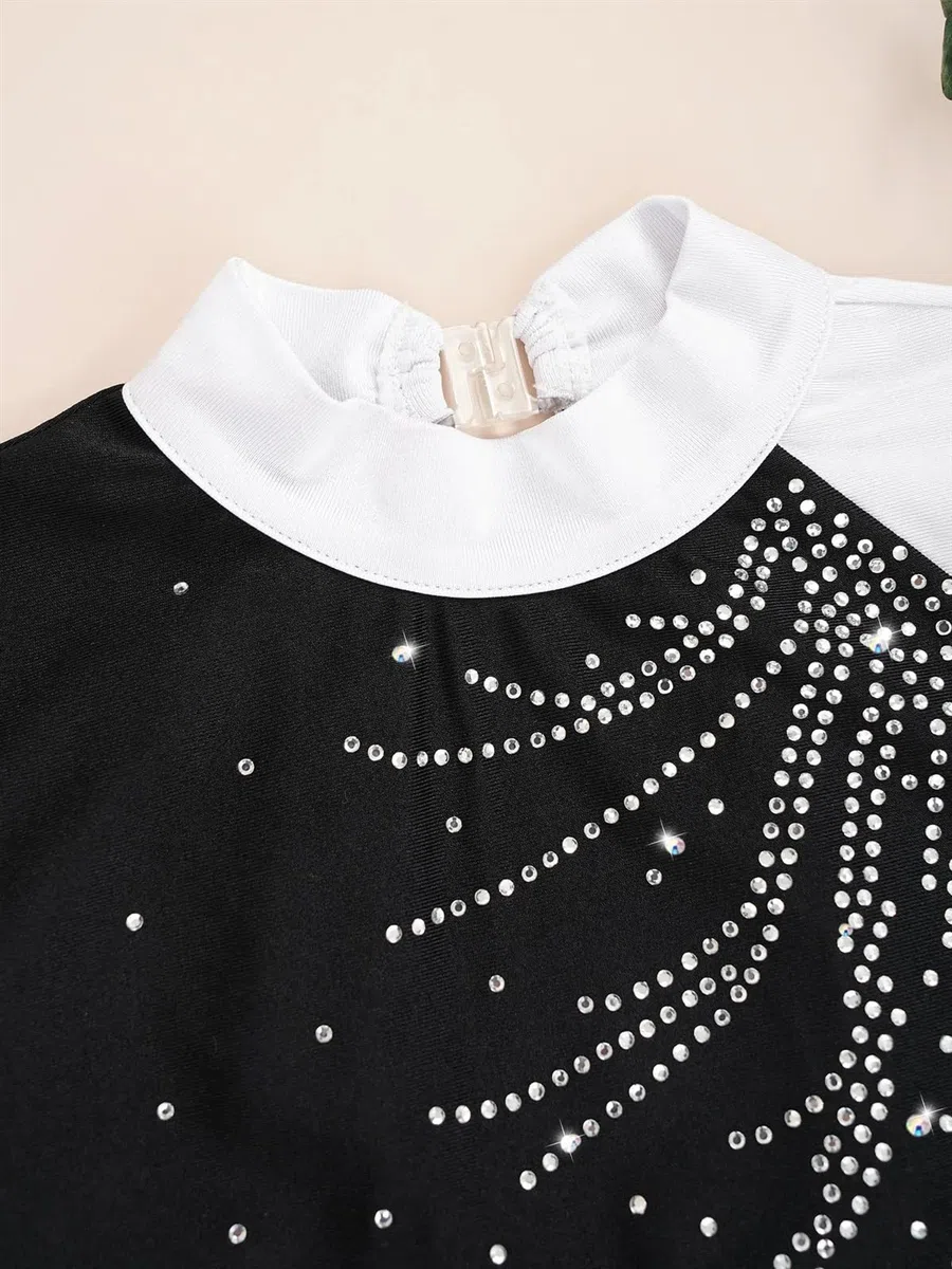 Maillot Gimnasia Ritmica Leotardo de gimnasia for niñas y niños, tutú de Ballet de diamantes de imitación brillante de manga larga, leotardo de baile, mono de patinaje sobre hielo, mono de gimnasia(Ro