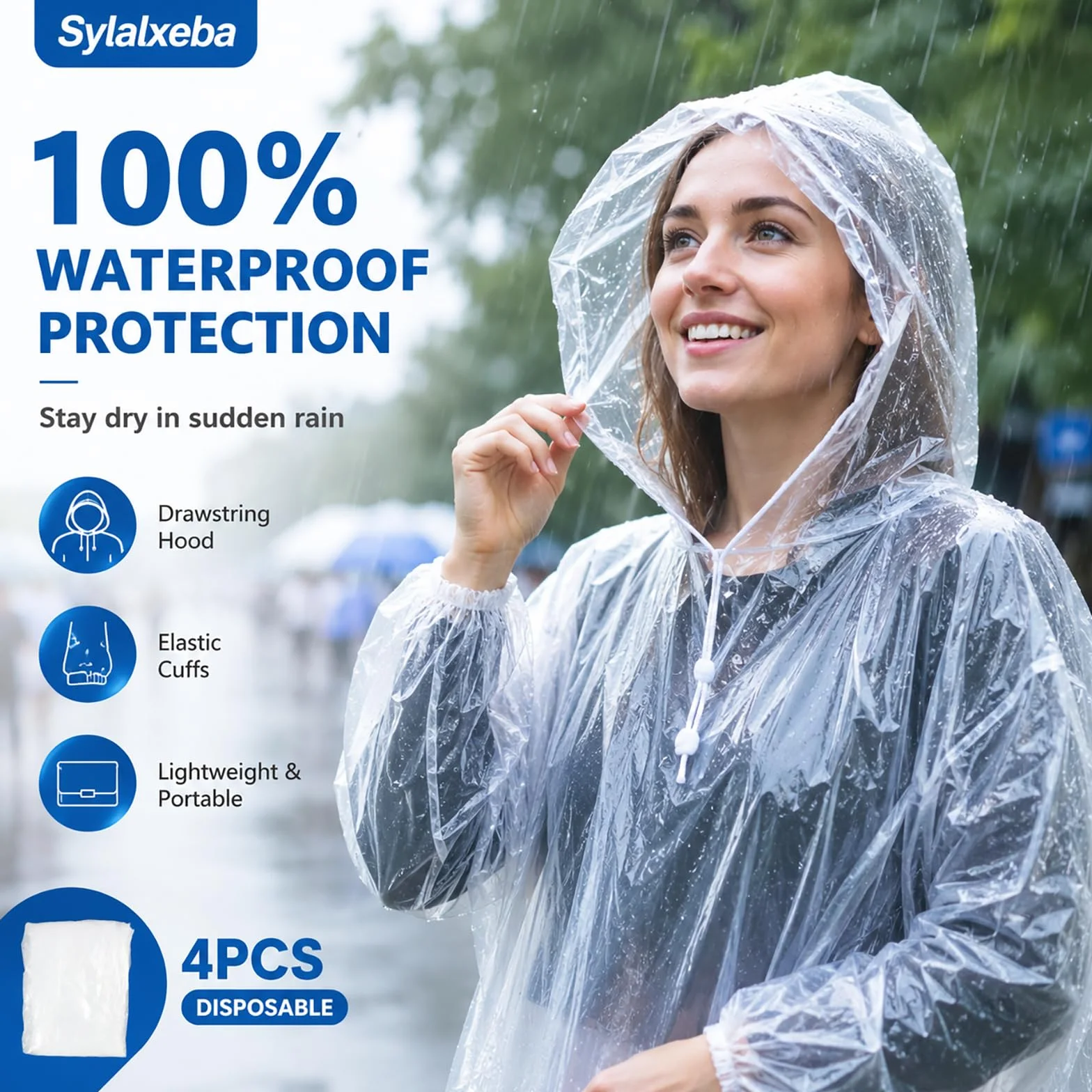 Lote de 4 Ponchos de Lluvia Desechables para Adultos, Capa Transparente Impermeable con Capucha y Mangas Sueltas, Protección Ligera para Senderismo Camping Parque de Atracciones