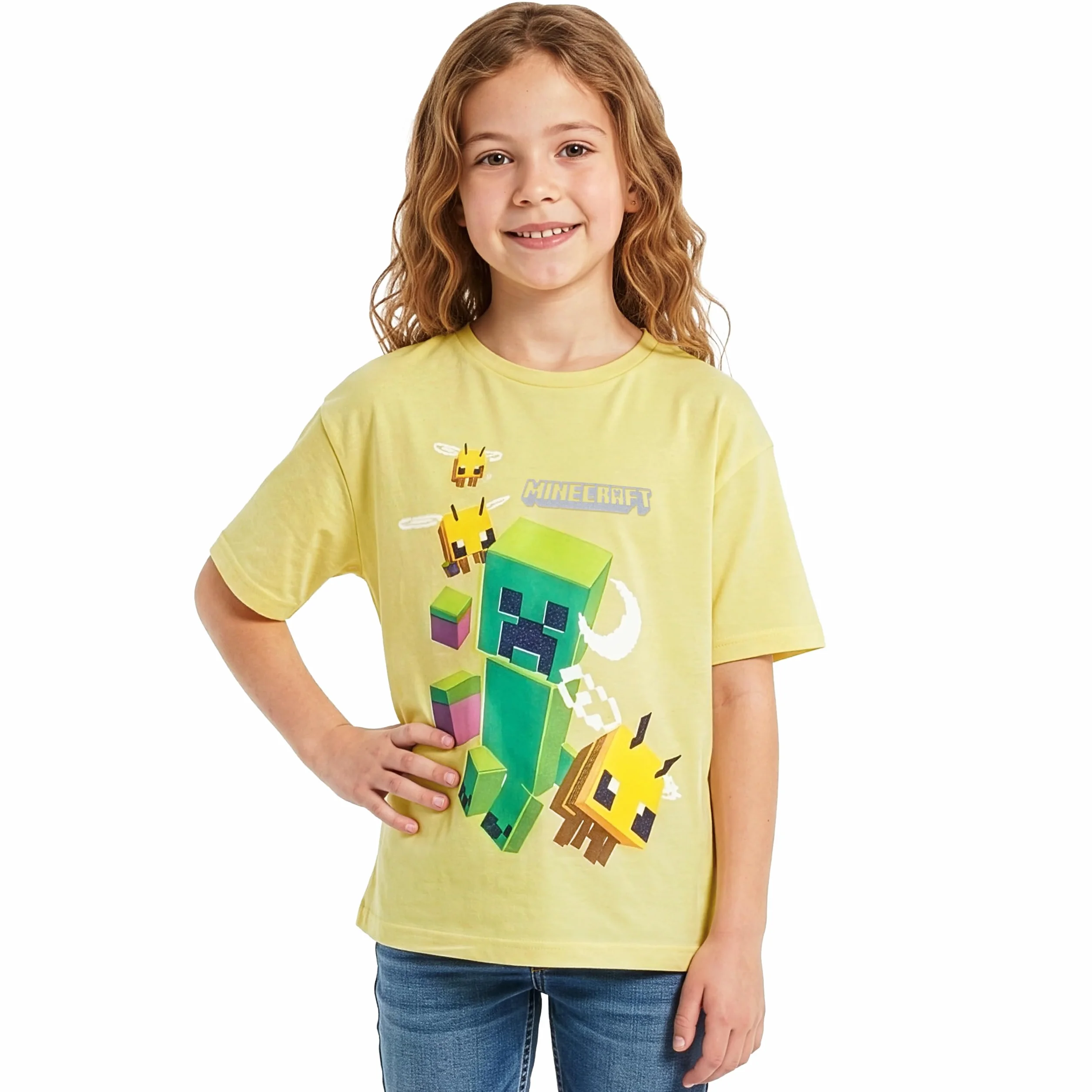 Minecraft Camiseta para Gamers, Camiseta para Niña con Abejas Y Creeper, Camisetas de Manga Corta Niña