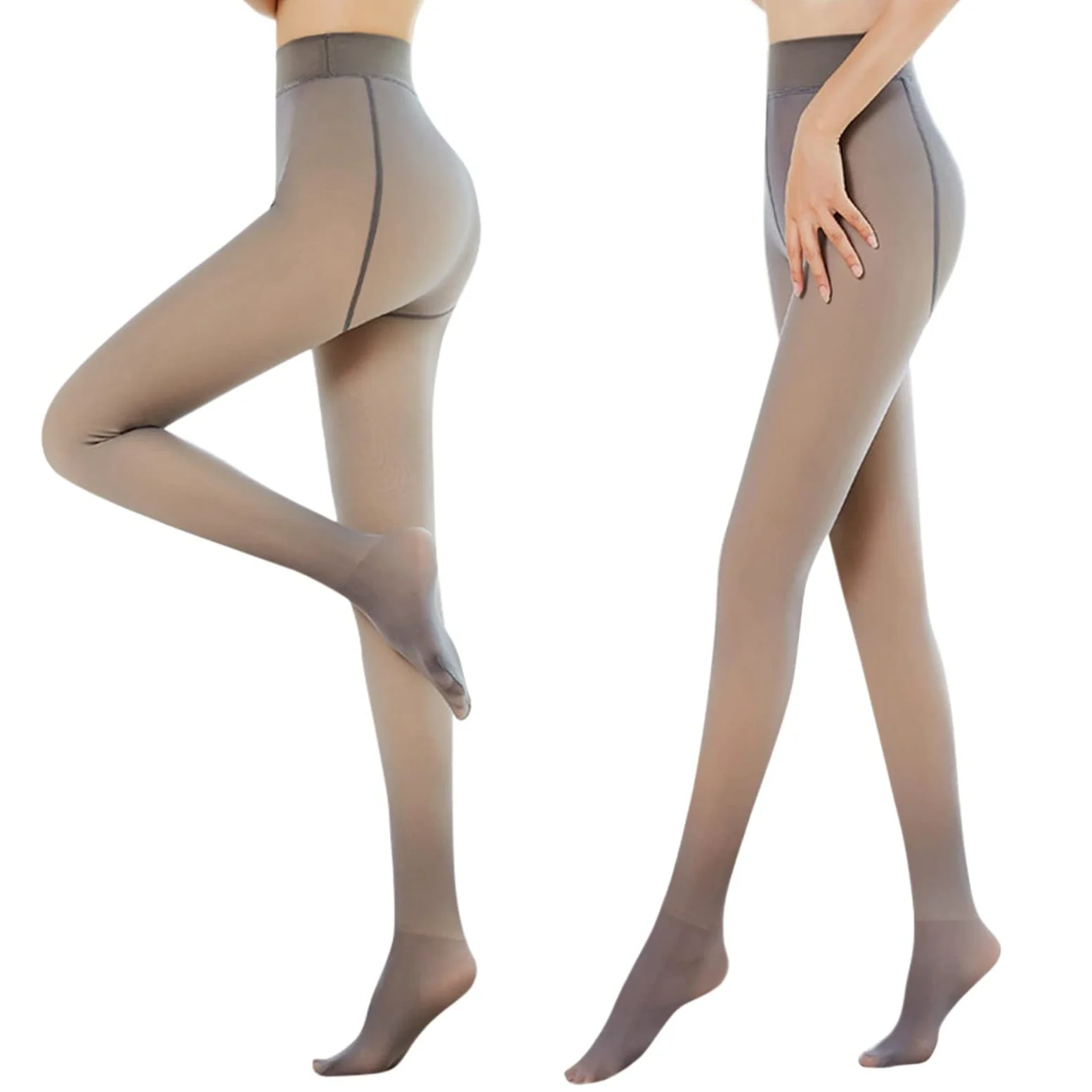 MJGkhiy Medias de forro polar para mujer, color carne, falso translúcido, medias de felpa elegantes, medias térmicas de forro polar, cintura alta, pantalones cálidos gruesos, calcetines acolchados de