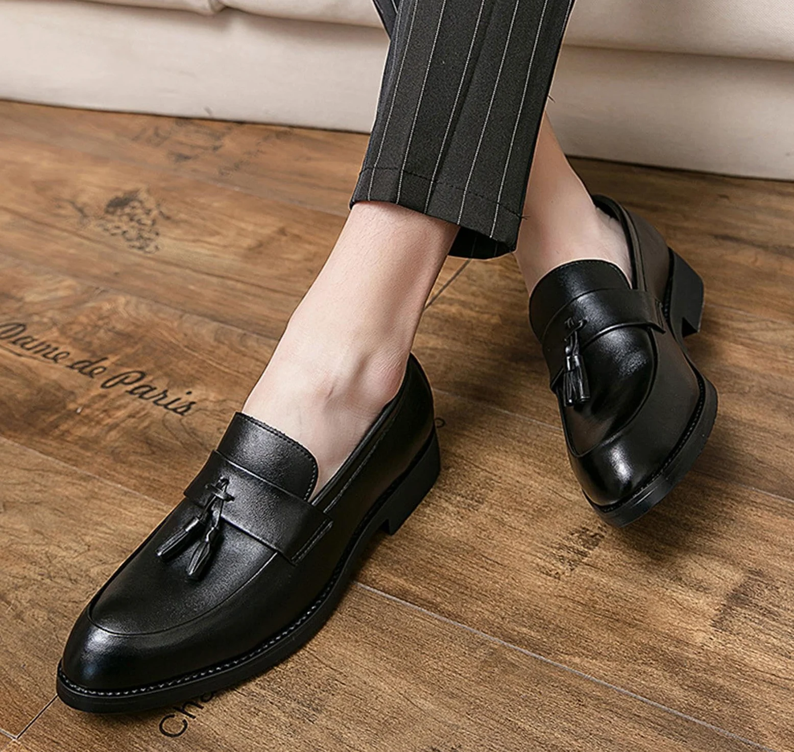 Mocasines Sin Cordones con Borlas De Cuero para Hombre Mocasines De Fumar Clásicos Penny Flats para Vestidos Informales De Negocios Fiesta De Graduación