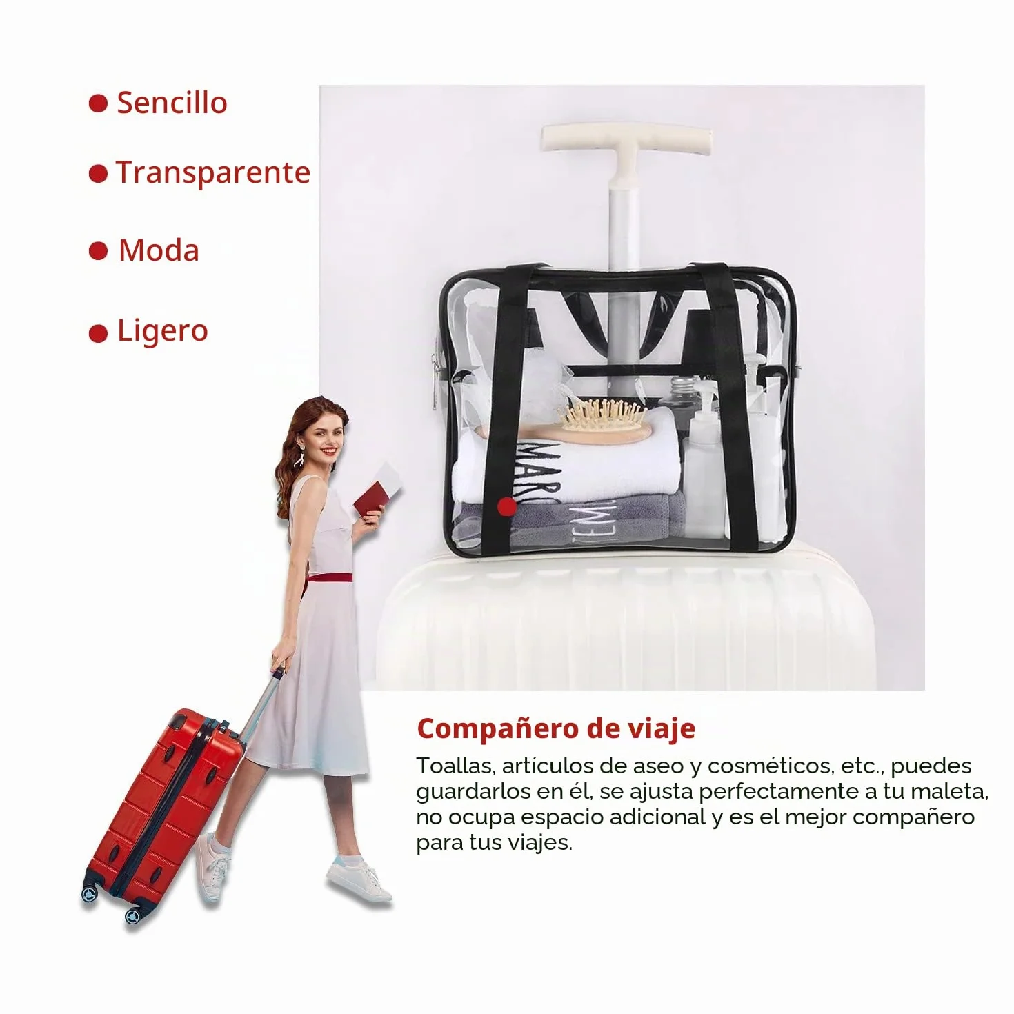 Bolsa Tote Transparente Aprobada para el Estadio, Bolsa de Aseo, Correa para el Hombro, Impermeable para Mujer y Hombre