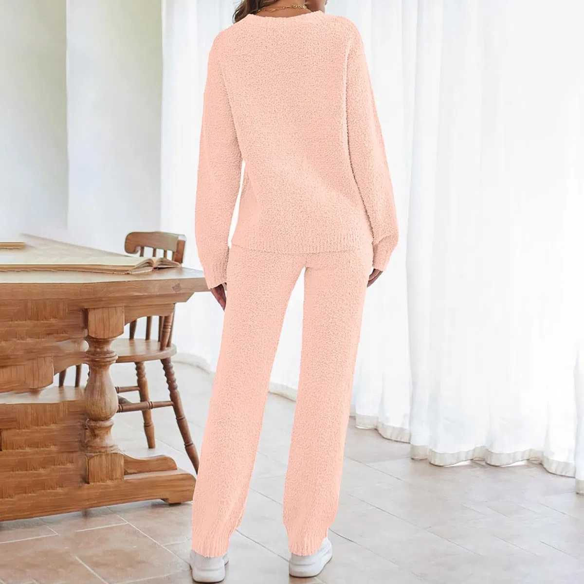 Pijama de invierno para mujer, de forro polar, cálido y acogedor, pijama mullido, conjuntos térmicos, ropa de dormir cálida, manga larga, pantalones de pijama de peluche, traje de ocio suave