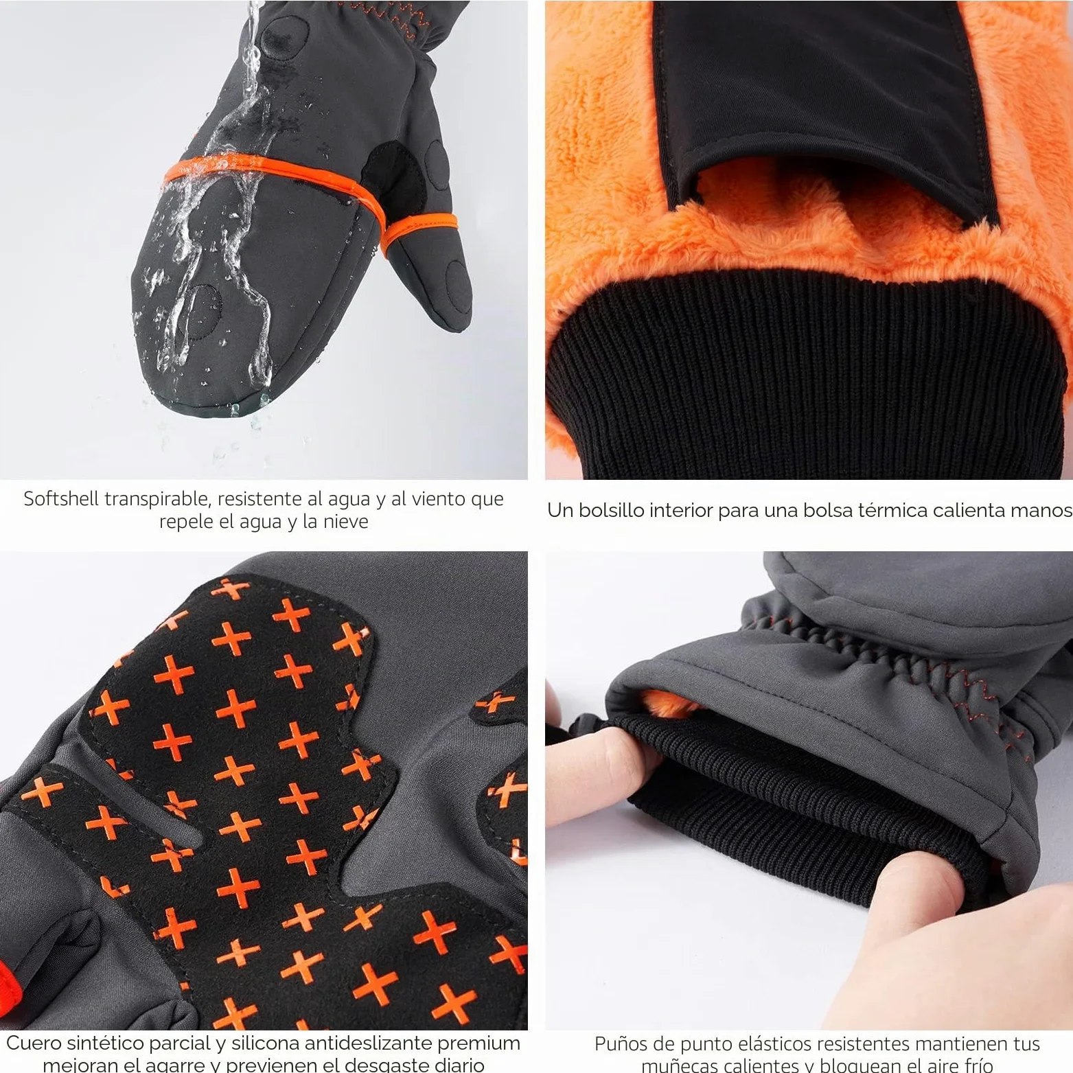 Bassdash WinteFlex Guantes de Invierno Manoplas Convertibles para Pesca en Hielo para Clima frío sin Dedos Resistentes al Agua para Hombres Mujeres Caza fotografía Senderismo