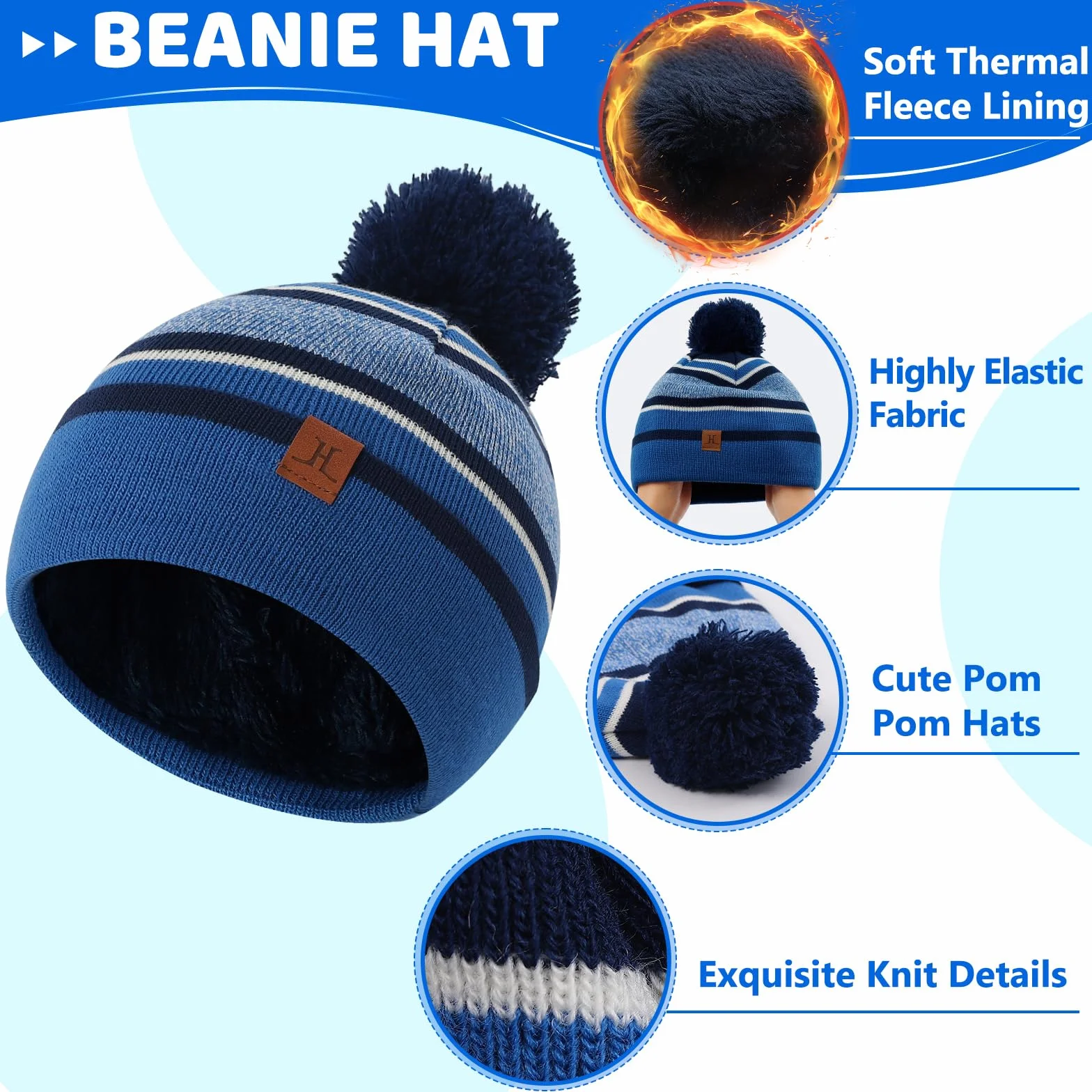 LACOFIA 3 Piezas Conjunto de Gorro Bufanda Guantes Invierno para Niños Beanie Punto con Pompon Sombrero Forro Polar Térmico para Niños 2-7 Años