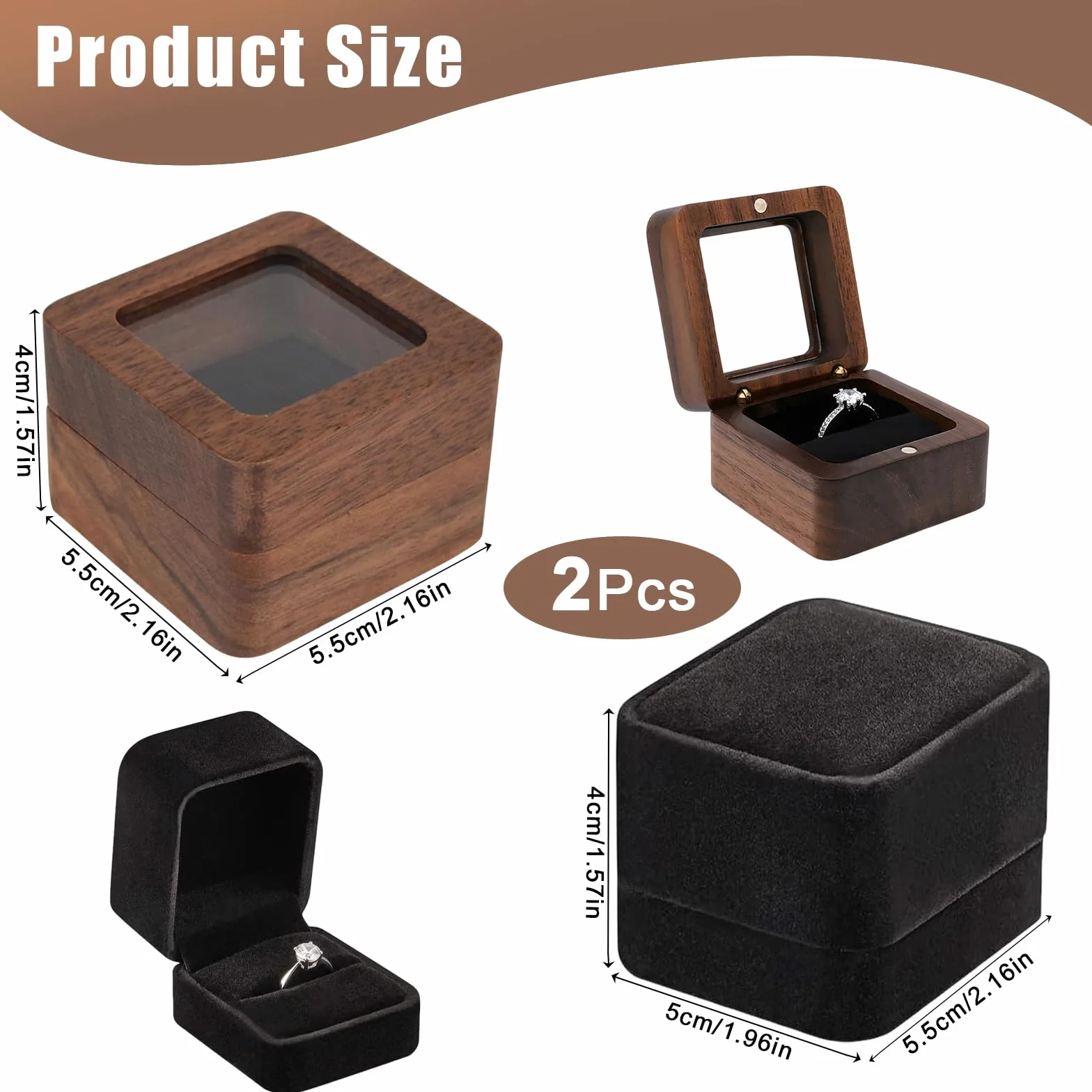 Caja Anillo Joyero Pequeño Cuadrada 5.5x5.5x4cm 2 Piezas Cajas Anillos Compromiso Boda