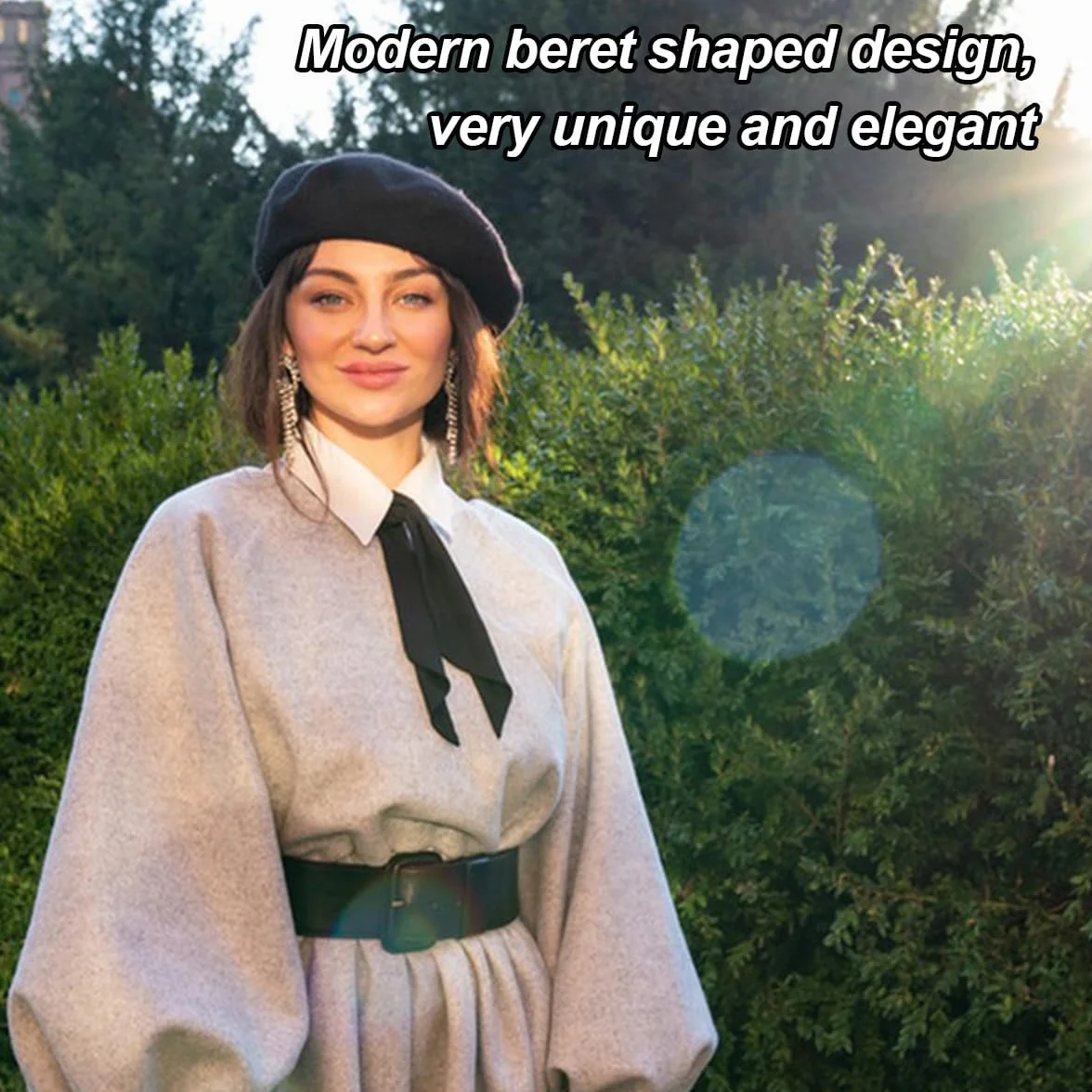 Sombrero De Boina Francés, Boina Francesa Mujer, Clásica Lana Gorro para Mujeres, Invierno Artista Cálido Moderno Pintor Sombrero Otoño Redondo Vintage