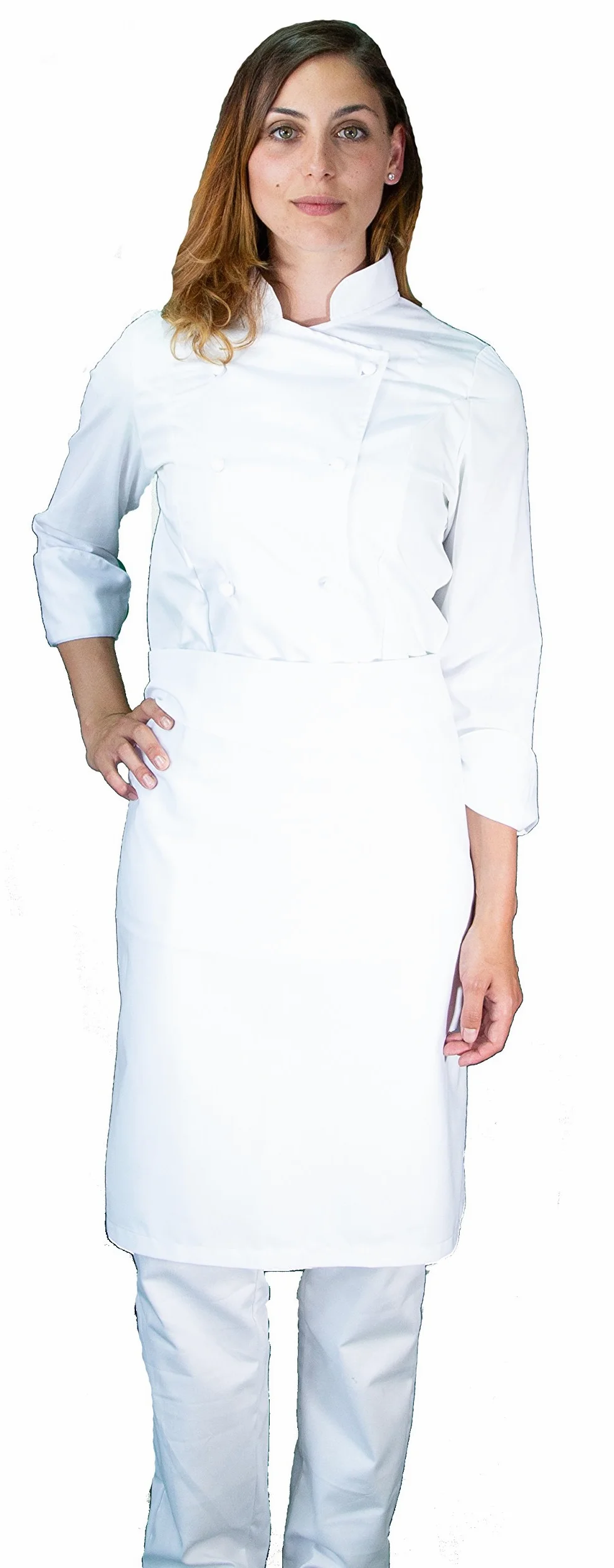 Bordado gratuito – Conjunto de cocinero de cocina – blanco – uniforme de chef mujer – Pantalón, chaqueta y delantal – Fabricado en Italia