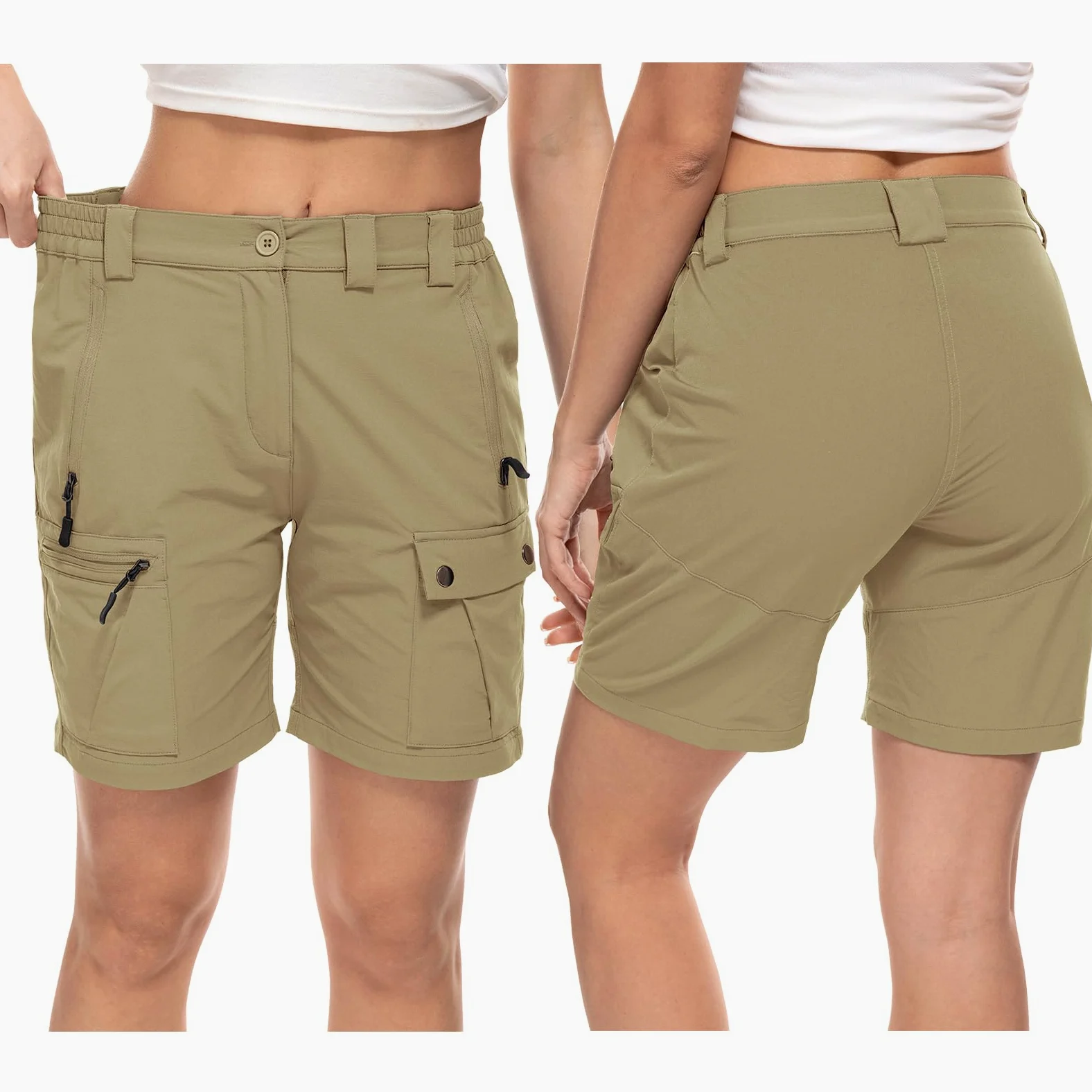 Pantalones Cortos Mujer Cargo Verano Elásticos Secado Rápido Ligeros Pantalón de Senderismo con 4 Bolsillos