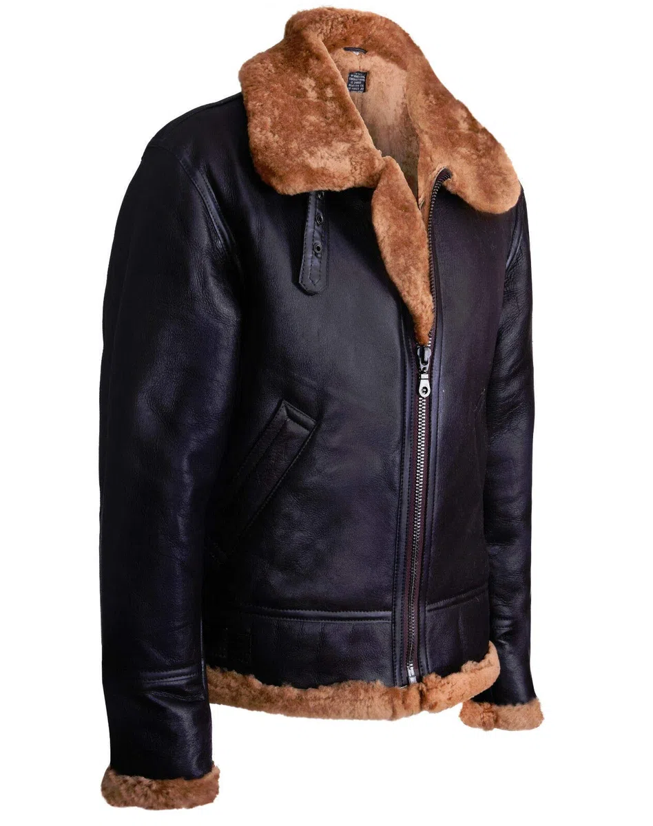 B3 de Piel Oveja B3 Marrón de Hombre Bomber de Aviador de Cuero WW2
