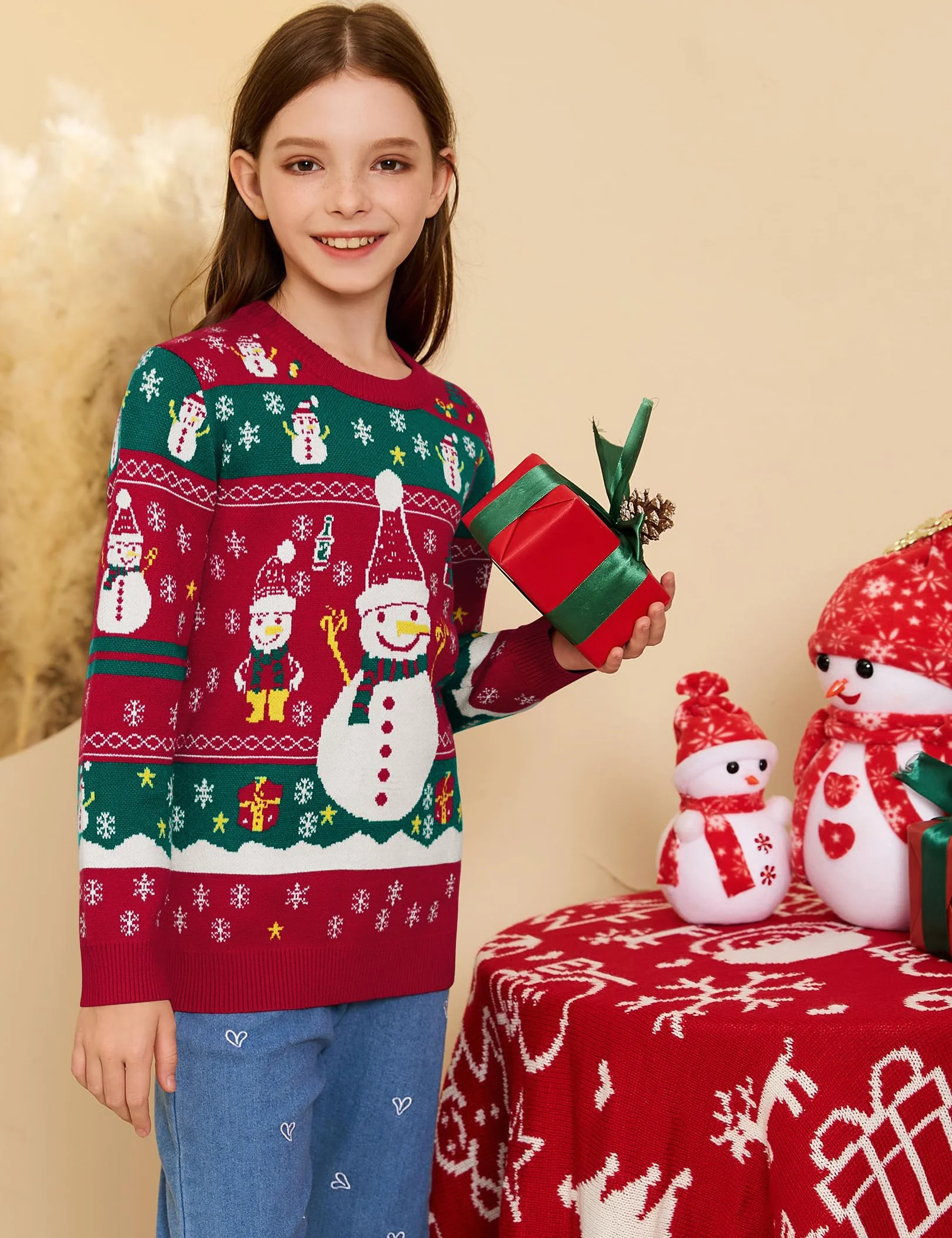 Jersey de Navidad para Mujer, Hombre, niños, Divertido, suéter navideño, Cuello Redondo, suéter de Punto, Unisex, Conjunto Familiar