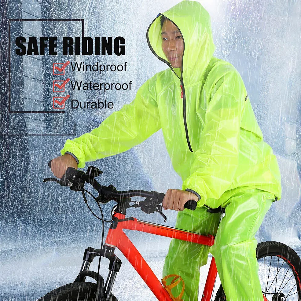 Chubasquero Impermeable Transpirable Bicicleta Unisex Verde S | Traje de lluvia reflectante para ciclismo, chaqueta y pantalón ventilados, material poliéster y TPU, ligero y plegable c