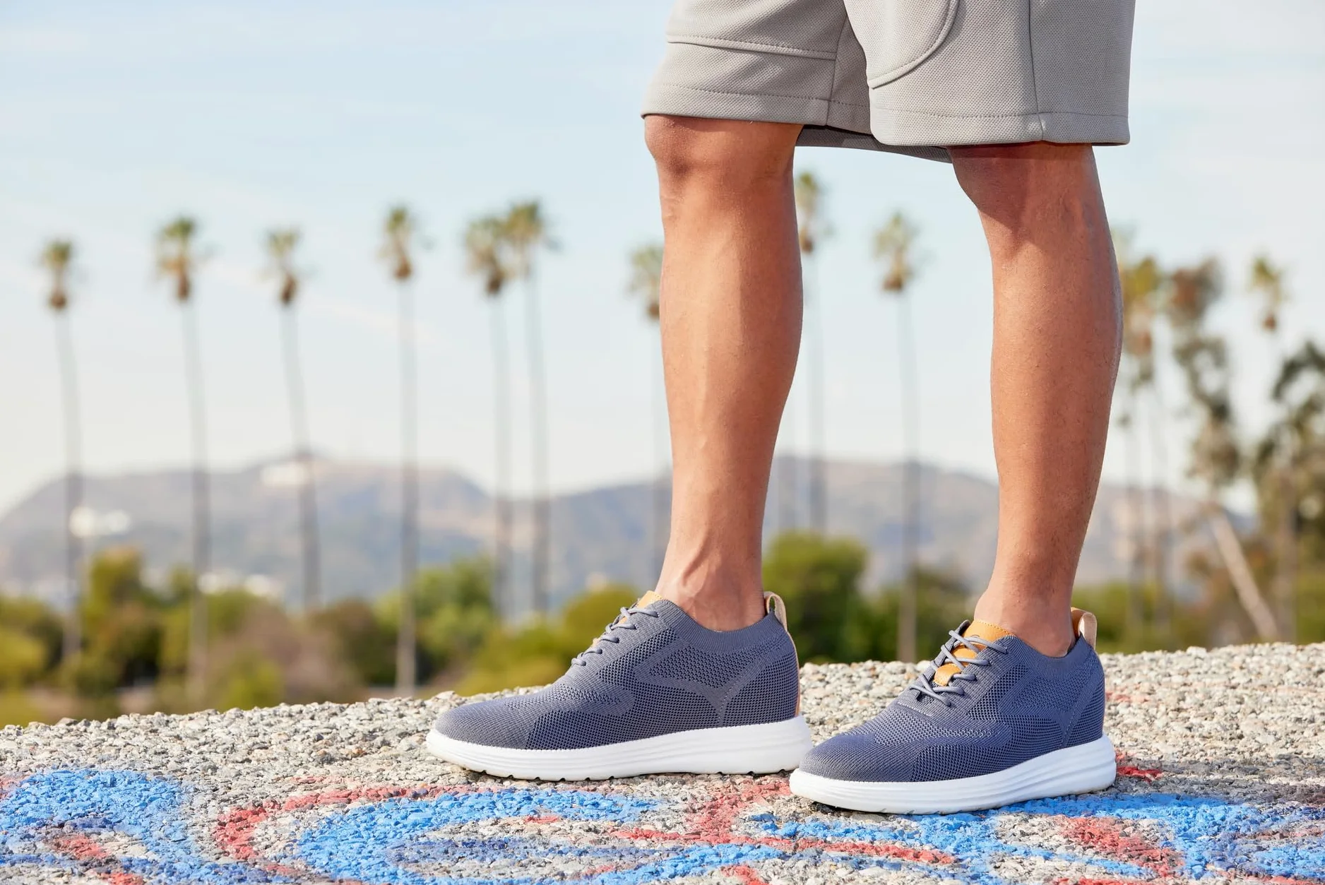 CALTO Zapatos de elevación invisibles para hombre con aumento de altura, ultraligeros, con cordones, de punto, deportivos, 7,1 cm más altos