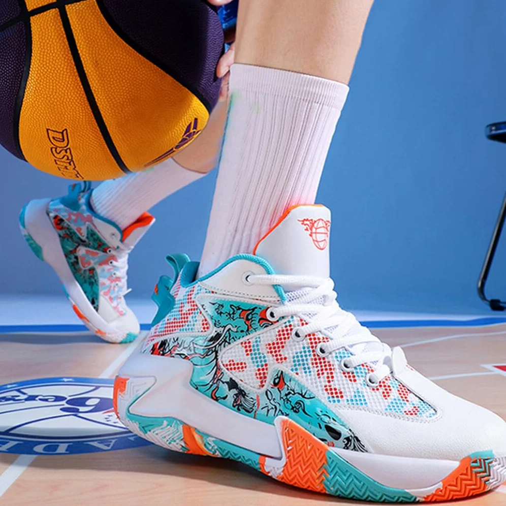 Zapatillas de baloncesto para hombre, zapatillas transpirables para parejas, gimnasio, calzado para correr, Blanco Naranja, treinta y ocho