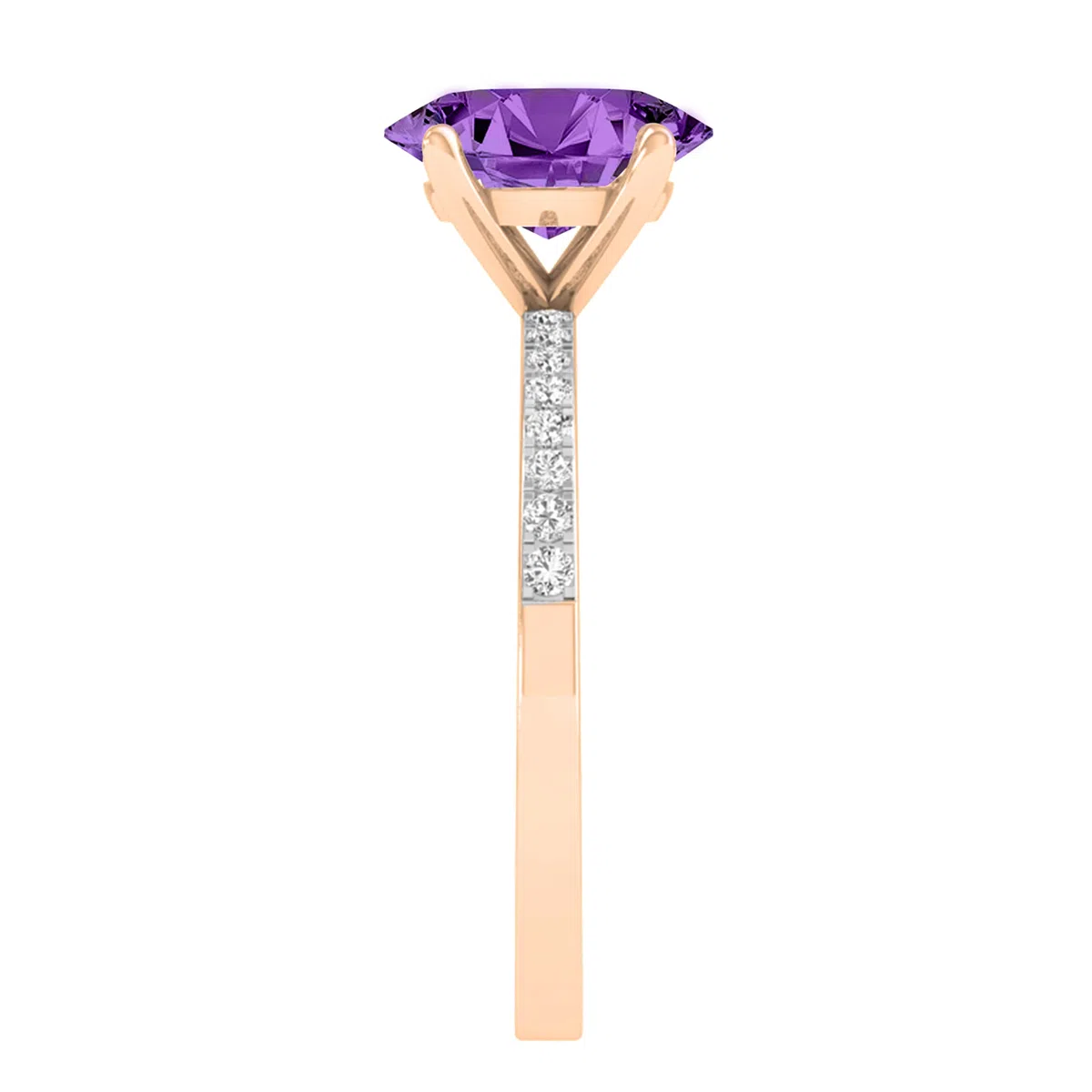 Anillo de compromiso Dazzlingrock Collection para mujer en oro rosa macizo de 14 quilates, con amatista ovalada de 9x7 mm y diamante blanco redondo de 0,19 ct, talla 6.
