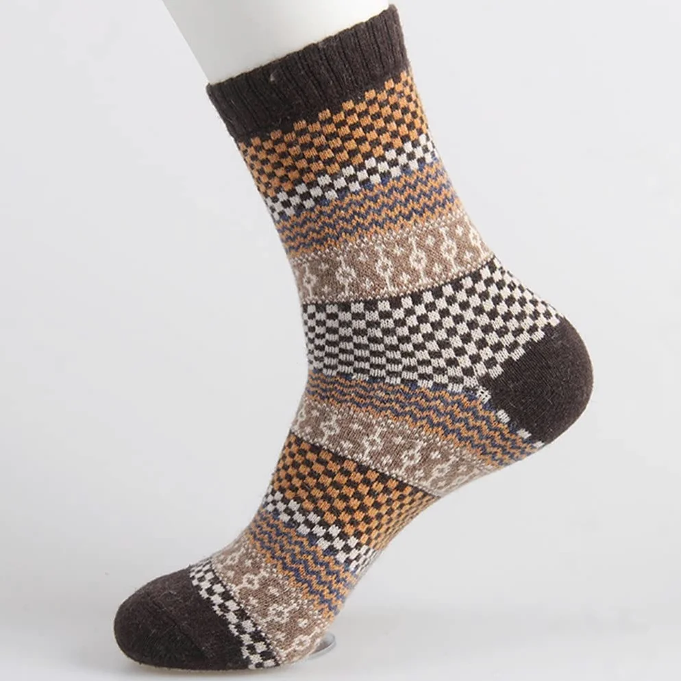 5 Pares/Lote Hombres Calcetines Invierno Grueso cálido Raya Calcetines de Lana Calcetines Casuales de Calcetines de Macho (Color: 5 Pares Tamaño: Un tamaño)
