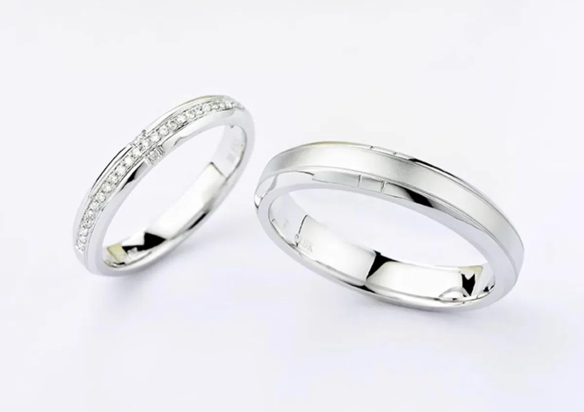 Alianzas de oro blanco con diamantes, simples anillos de boda de oro real para mujer