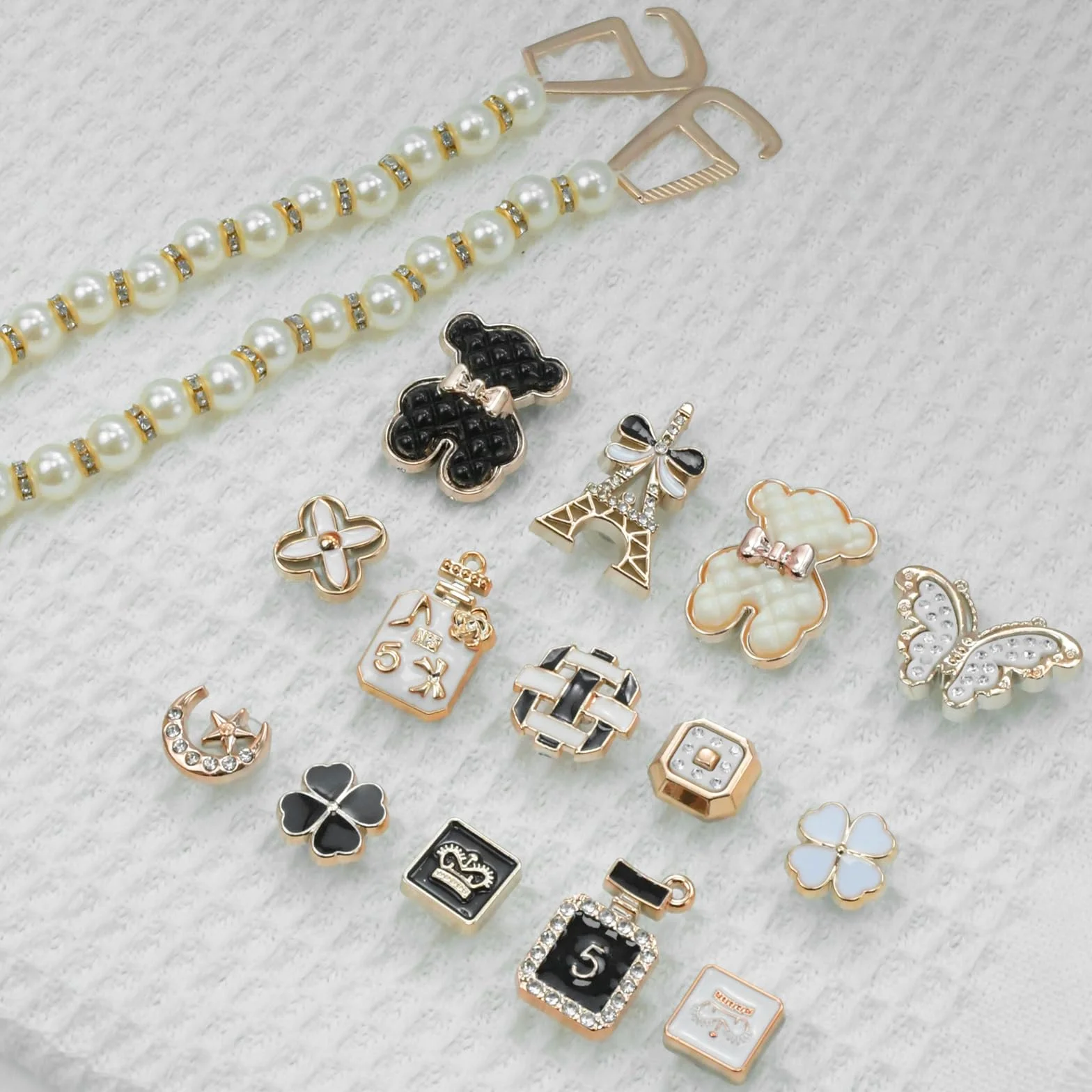 Juego de 16 abalorios para zapatos, color dorado, esmaltado con purpurina, para fabricación de joyas, alfileres extraíbles para zapatos
