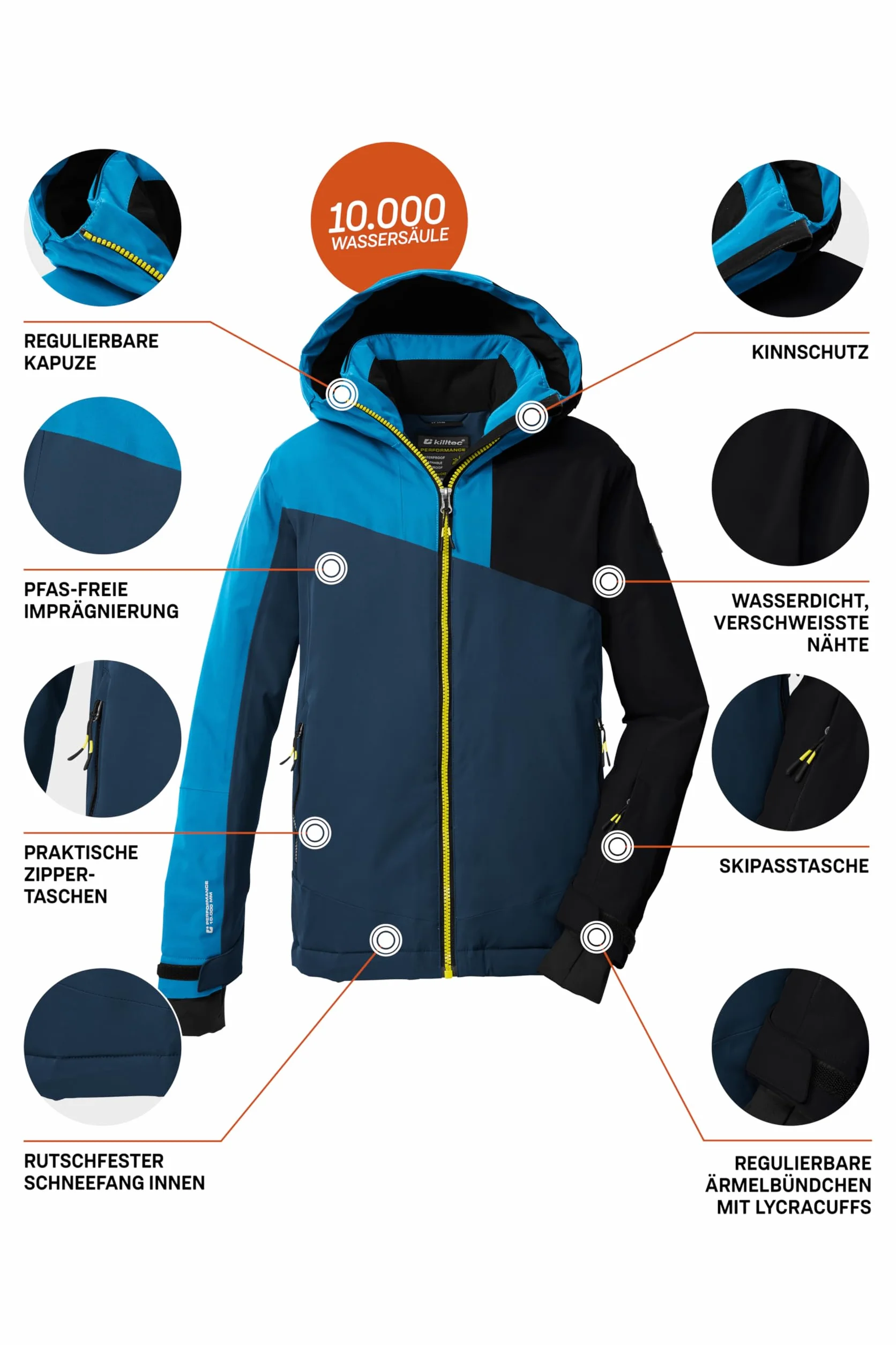 Killtec KSW 192 BYS SKI JCKT - Chaqueta de esquí con capucha y paranieves para niño, color azul oscuro/azul cielo, 152, 43475-000