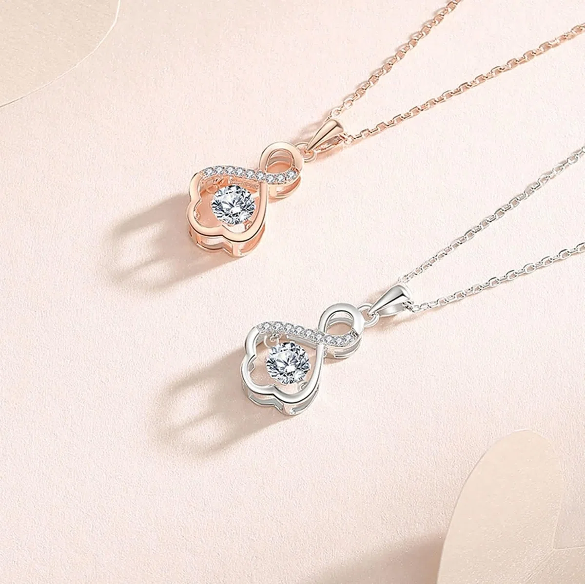 Collares de oro blanco de 9K/14K/18K para mujer, collares de oro real de 14 quilates para mujer, infinito hueco, moissanita